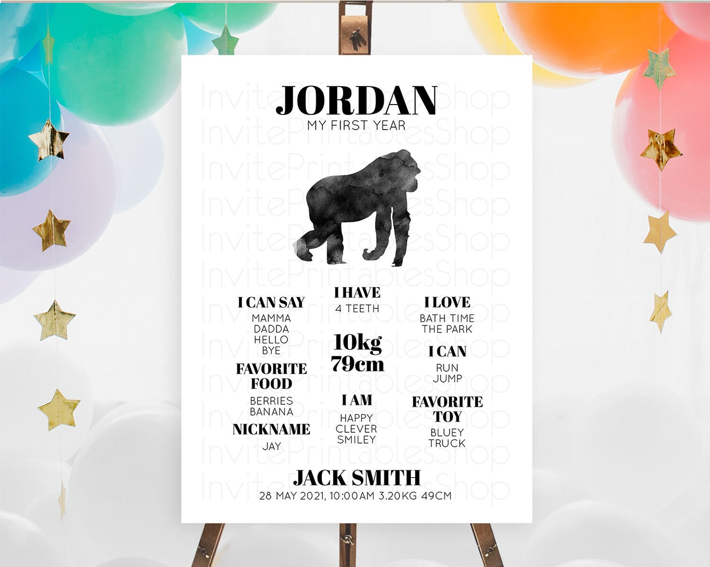 Gorilla First Birthday Milestone Board Gorilla Milestone Poster Gorilla Decor Safari Adventure Gorilla First Birthday Welcome Sign D10799