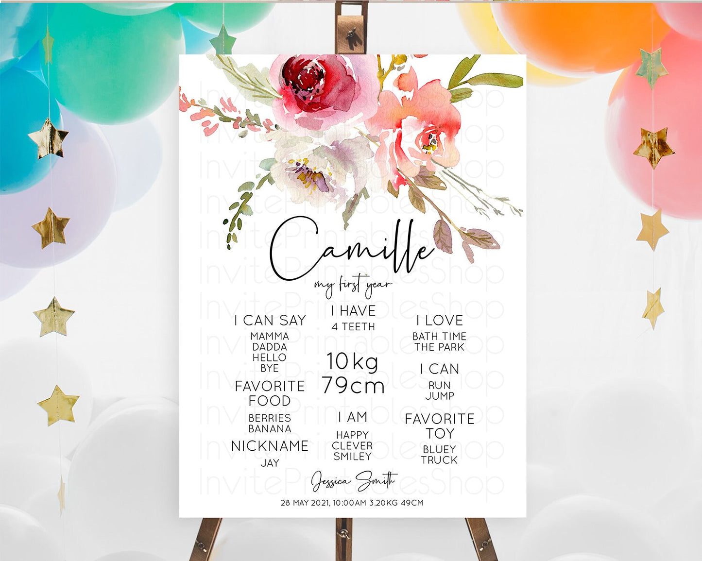 Secret Garden Milestone Board Wildflower First Birthday Milestone Poster Pastel Flowers Milestone Boho Wildflower 1st Birthday Sign D10243