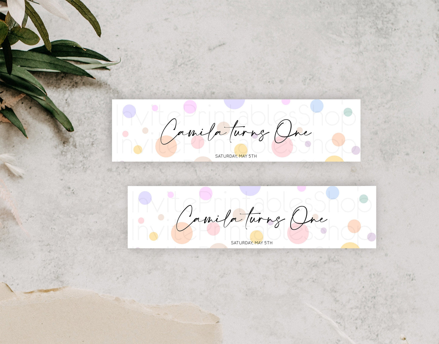 Pastel Confetti Water Label Template Rainbow Colorful Sprinkles Party Decor 1st Birthday Baptism Baby Shower Wedding Bridal Shower D10135