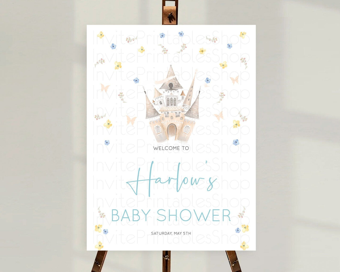 Princess Baby Shower Welcome Sign Castle Welcome Board Secret Garden Enchanted Castle Pastel Floral Garden Baby Shower Welcome Sign D10365