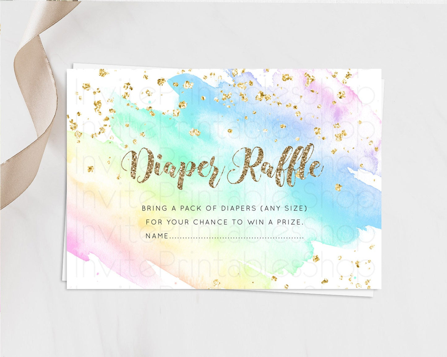 Pastel Diaper Raffle Card Pastel Rainbow Diaper Raffle Insert Colorful Ombre Watercolor Diaper Ticket Confetti Glitter Raffle Game D10637