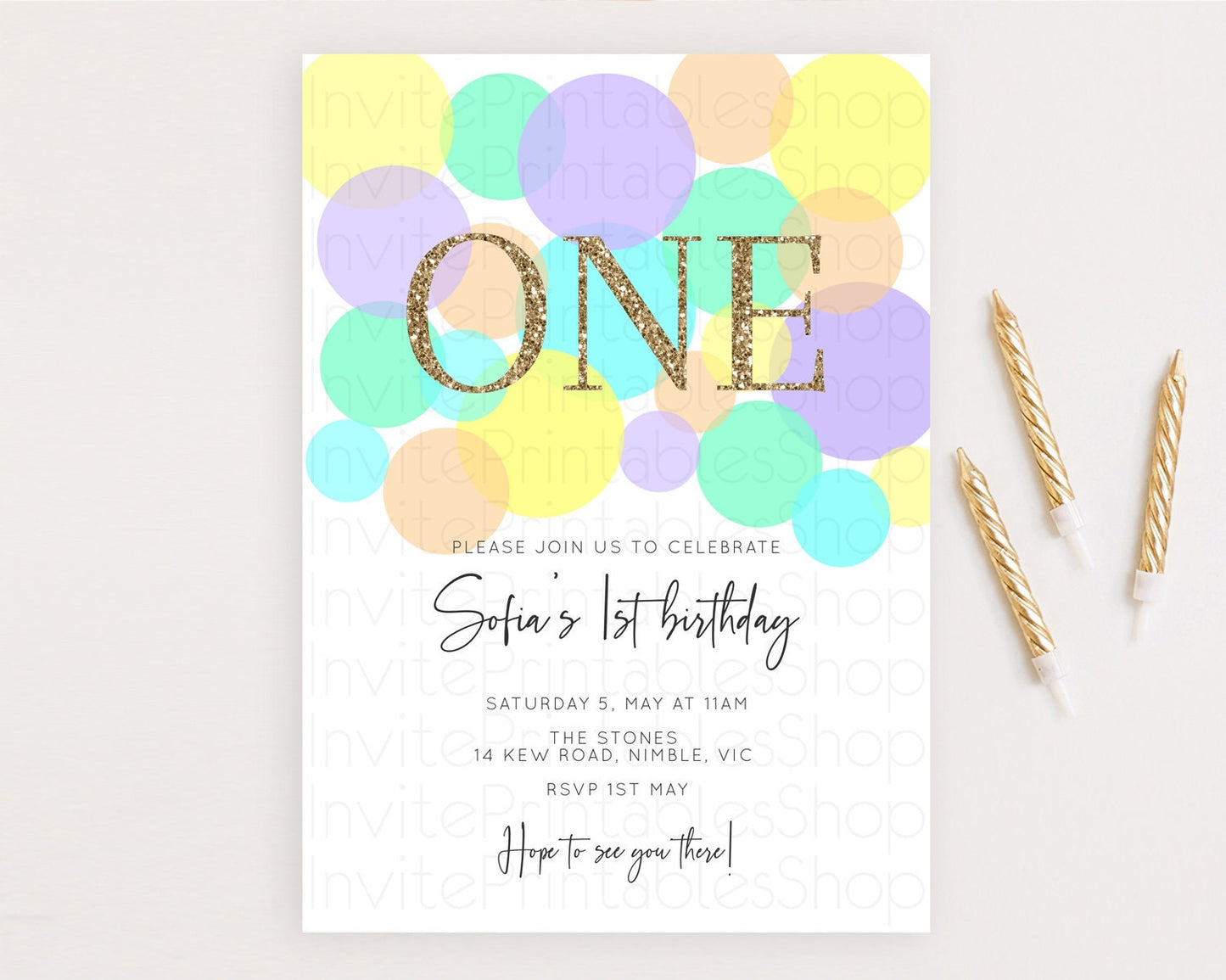 Pastel Birthday Invitation Pastel Confetti Birthday Invitation Bubbles Invitation Colorful Rainbow Confetti 2nd 1st First Birthday D10415