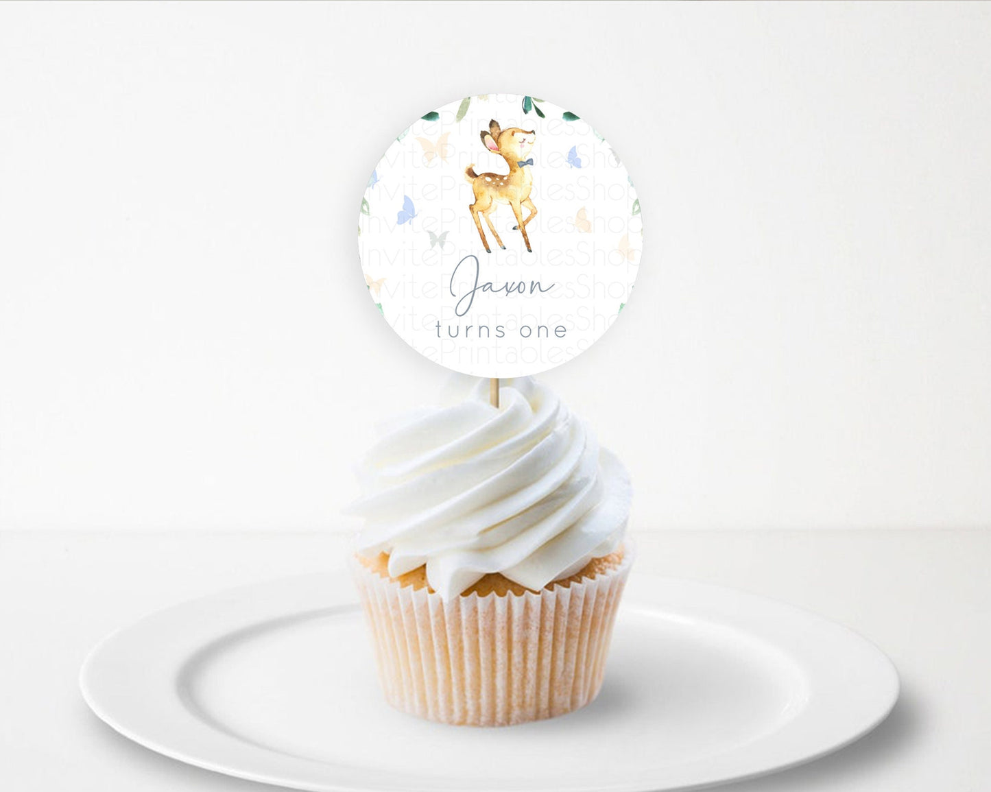 Fawn Cupcake Toppers Deer Cupcake Toppers Enchanted Forest Party Butterfly Pastel Flowers Woofland Cupcake Toppers First Birthday D10767