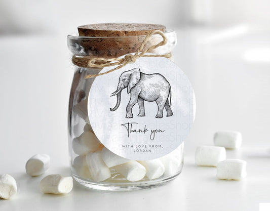 Elephant Thank You Tags Elephant Thank You Gift Tags Elephant Party Favor Tags Safari Zoo Decor Elephant First Birthday Thank You D10811