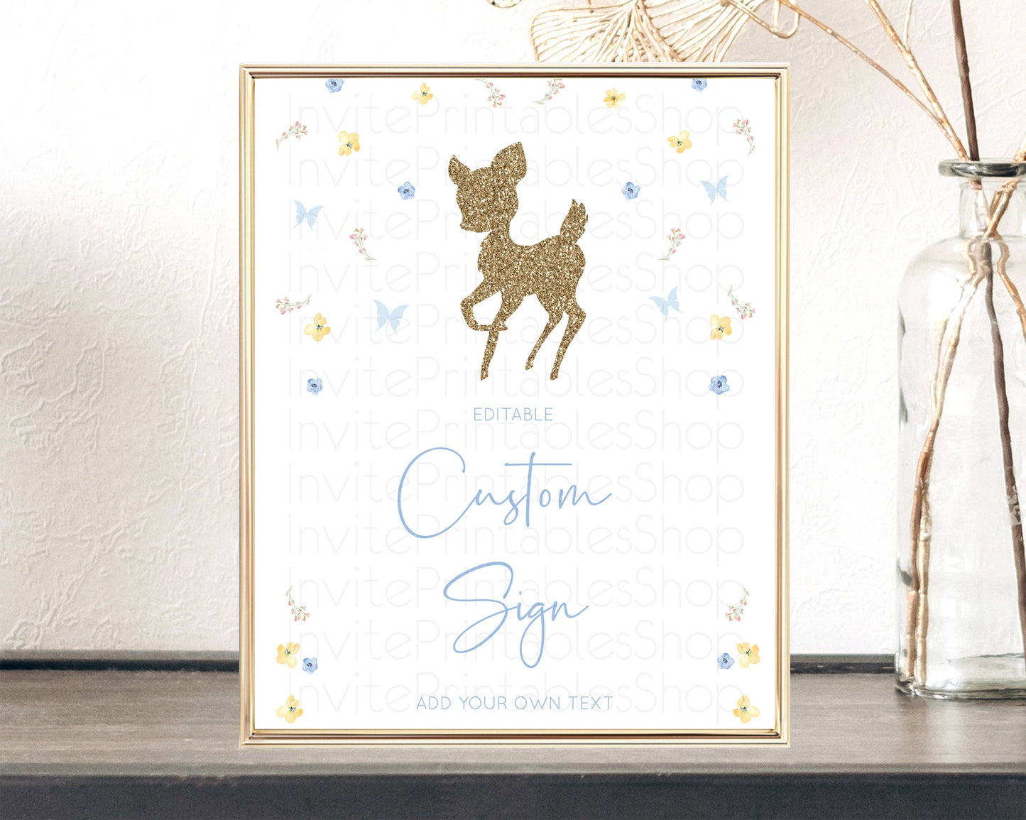 Fawn Deer Sign Pastel Floral Deer Table Sign Decor  Enchanted Forest Butterfly Party 1st Birthday Baptism Baby Shower Bridal Shower D10360