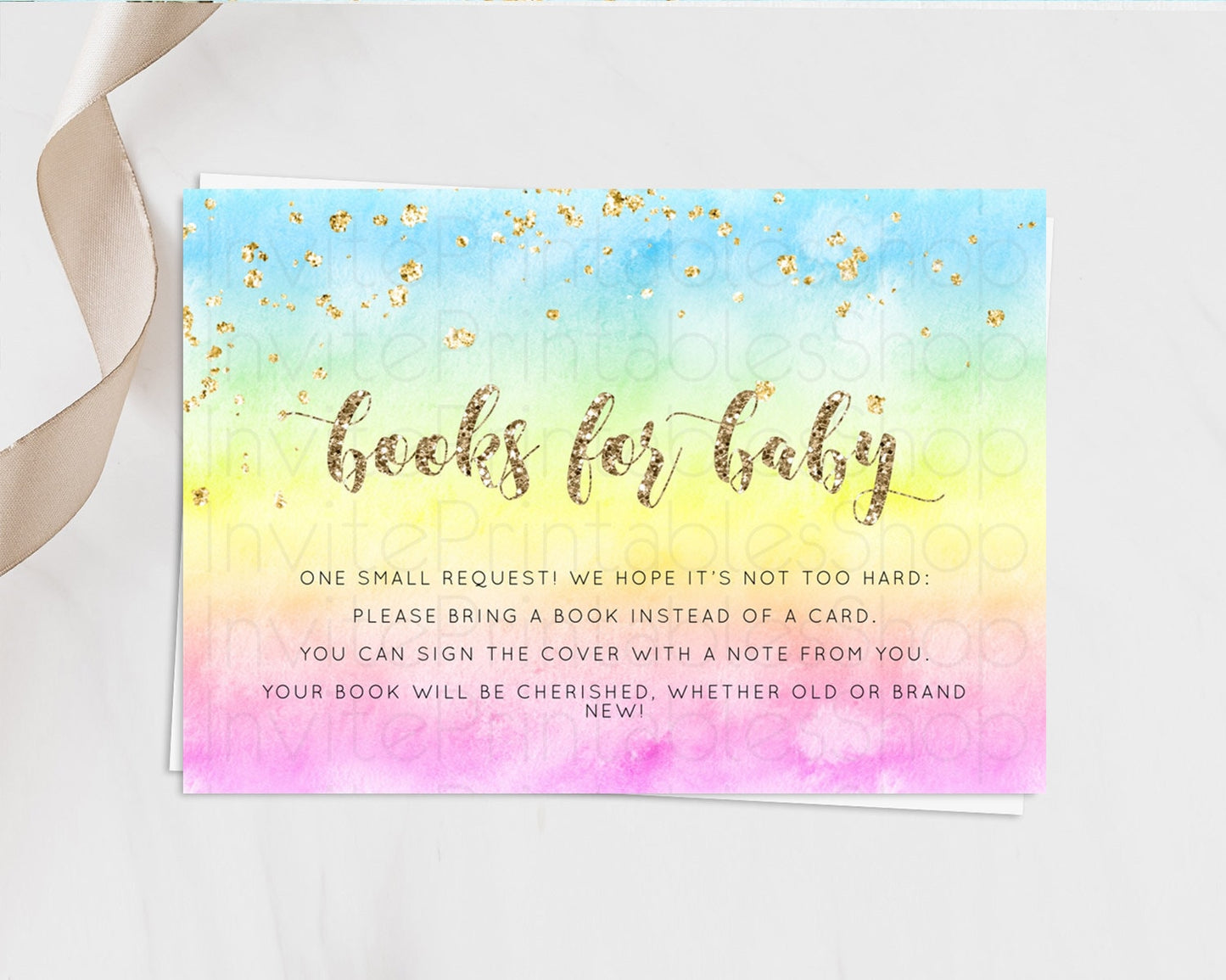 Pastel Books For Baby Card Pastel Rainbow Book Insert Colorful Ombre Watercolor Book Card Confetti Glitter Baby Book Poem Request D10479