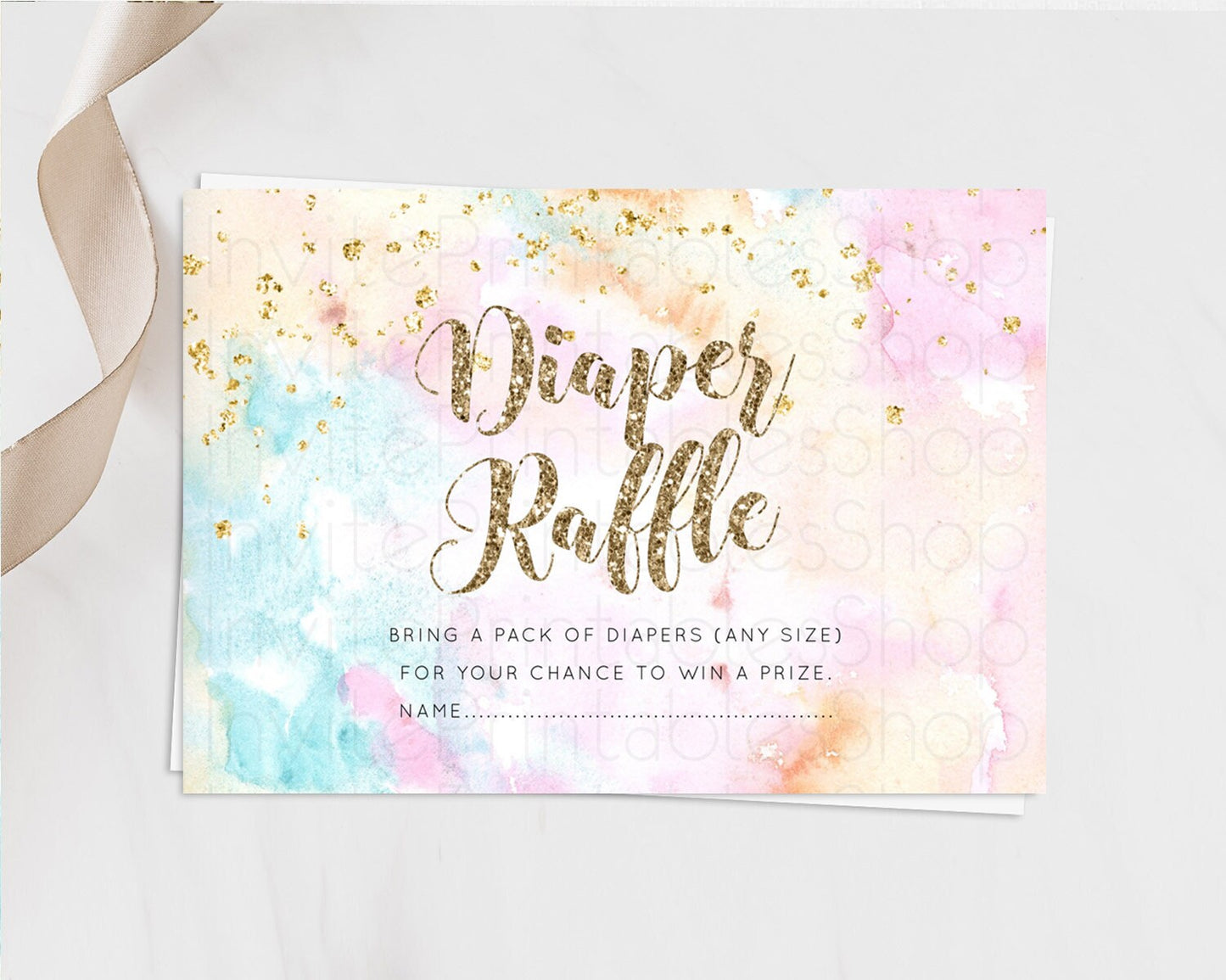 Pastel Diaper Raffle Card Pastel Rainbow Diaper Raffle Insert Colorful Ombre Watercolor Diaper Ticket Confetti Glitter Raffle Game D10548