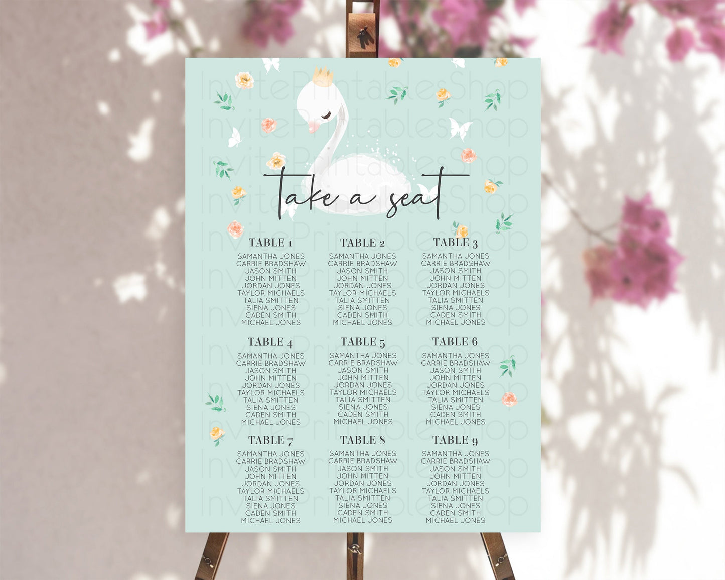 Swan Seating Chart Swan Princess Ballet Seating Sign Watercolour Pastel Floral Enchanted Forest Swan Lake Party Decor Secret Garden D10905