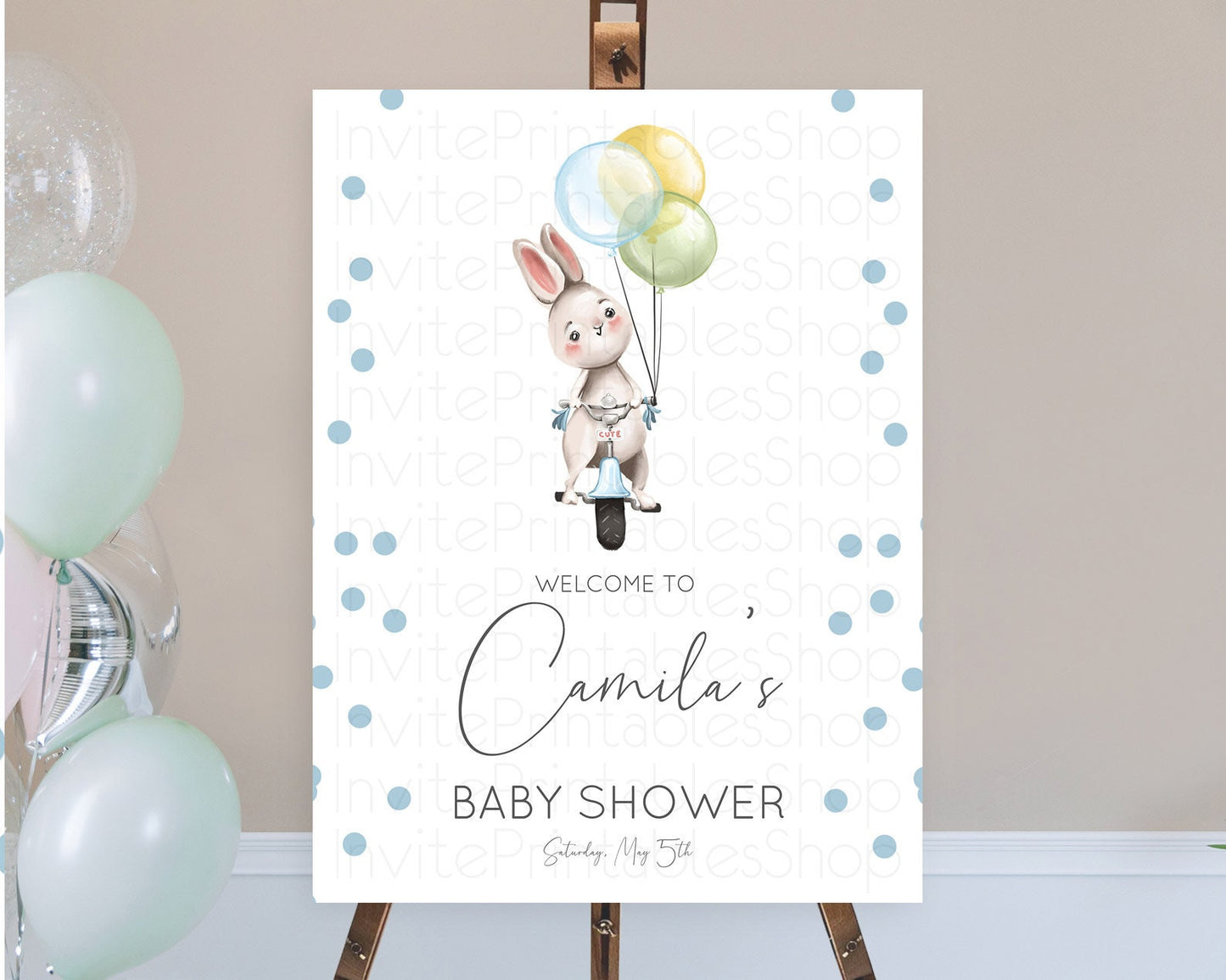 Bunny Baby Shower Welcome Sign Bunny Balloon Welcome Board Colorful Pastel Confetti Bunny Welcome Poster Sprinkles Baby Welcome Sign D10783