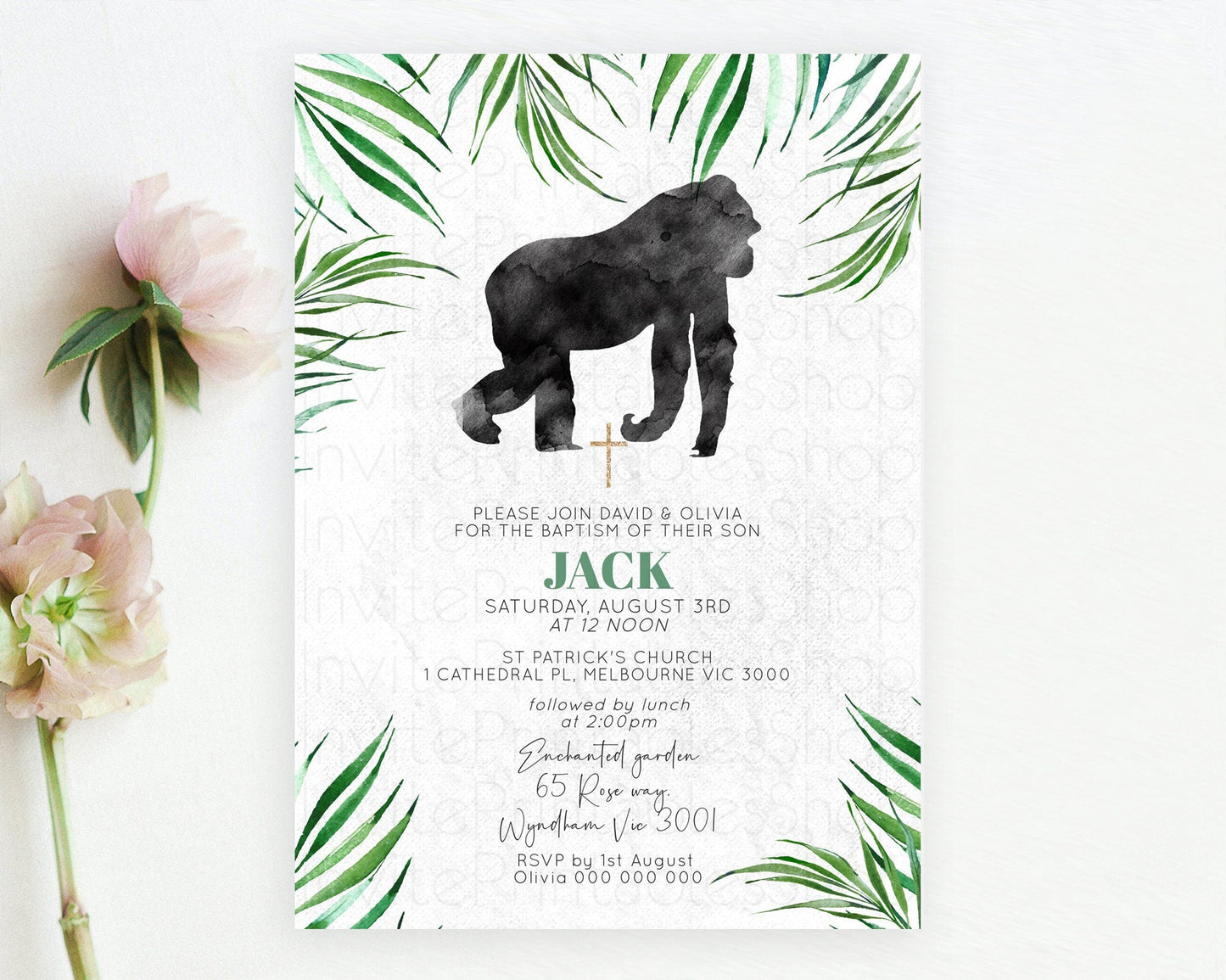 Gorilla Baptism Invitation Gorilla Baptism 1st Birthday Invitation Gorilla Jungle Adventure Christening Invitation Wild Zoo Theme D10840