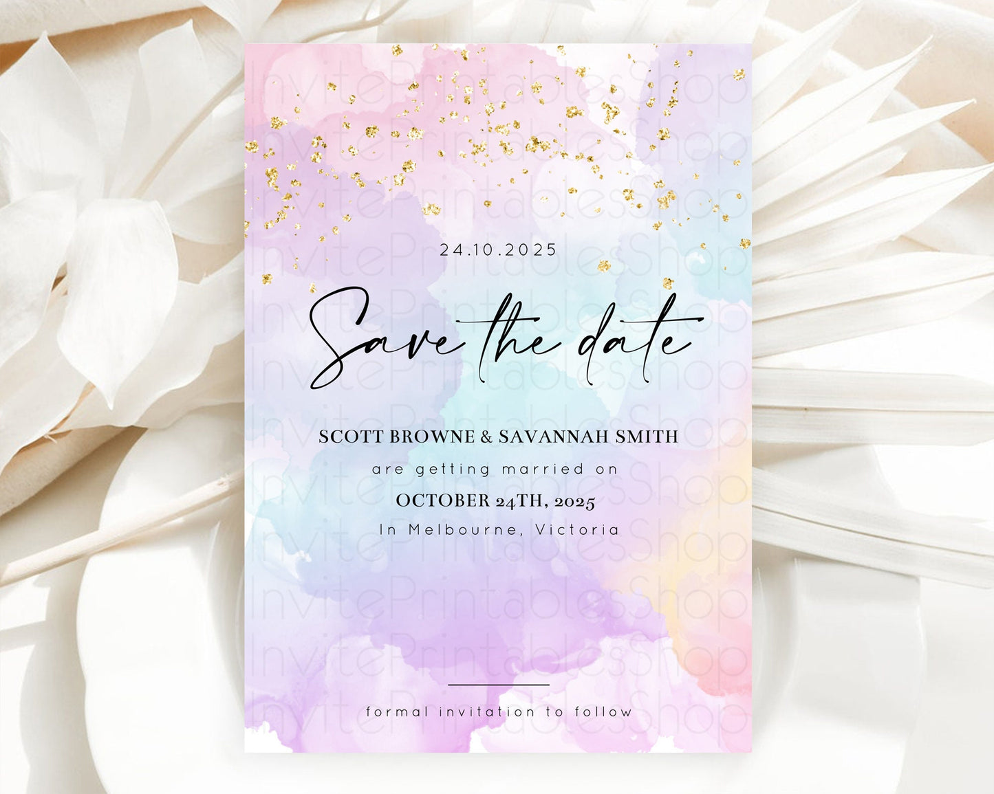 Pastel Save The Date Template Pastel Ombre Rainbow Watercolor Colorful Party For Birthday Baptism Baby Shower Wedding Bridal Shower D10623