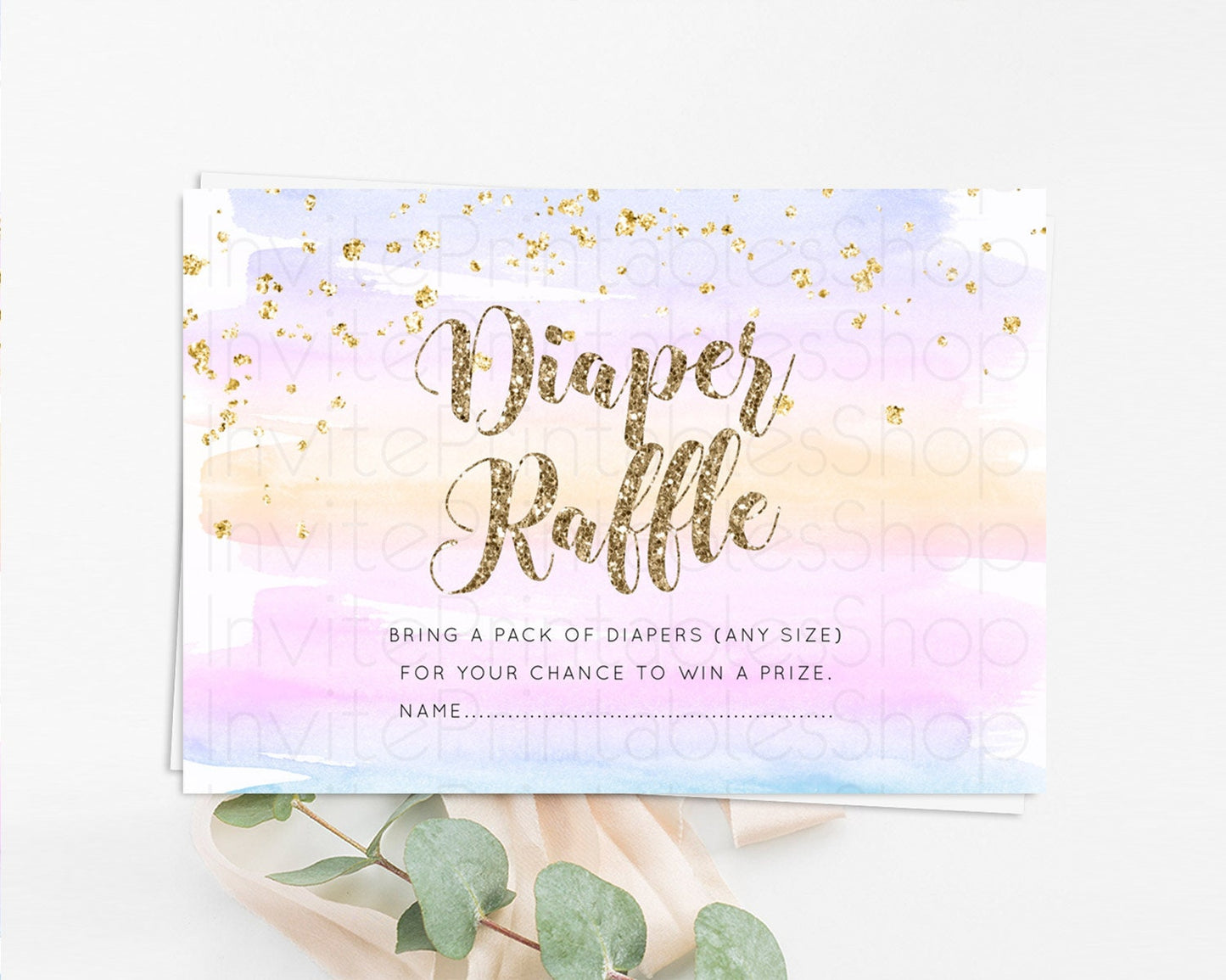 Pastel Diaper Raffle Card Pastel Rainbow Diaper Raffle Insert Colorful Ombre Watercolor Diaper Ticket Confetti Glitter Raffle Game D10595