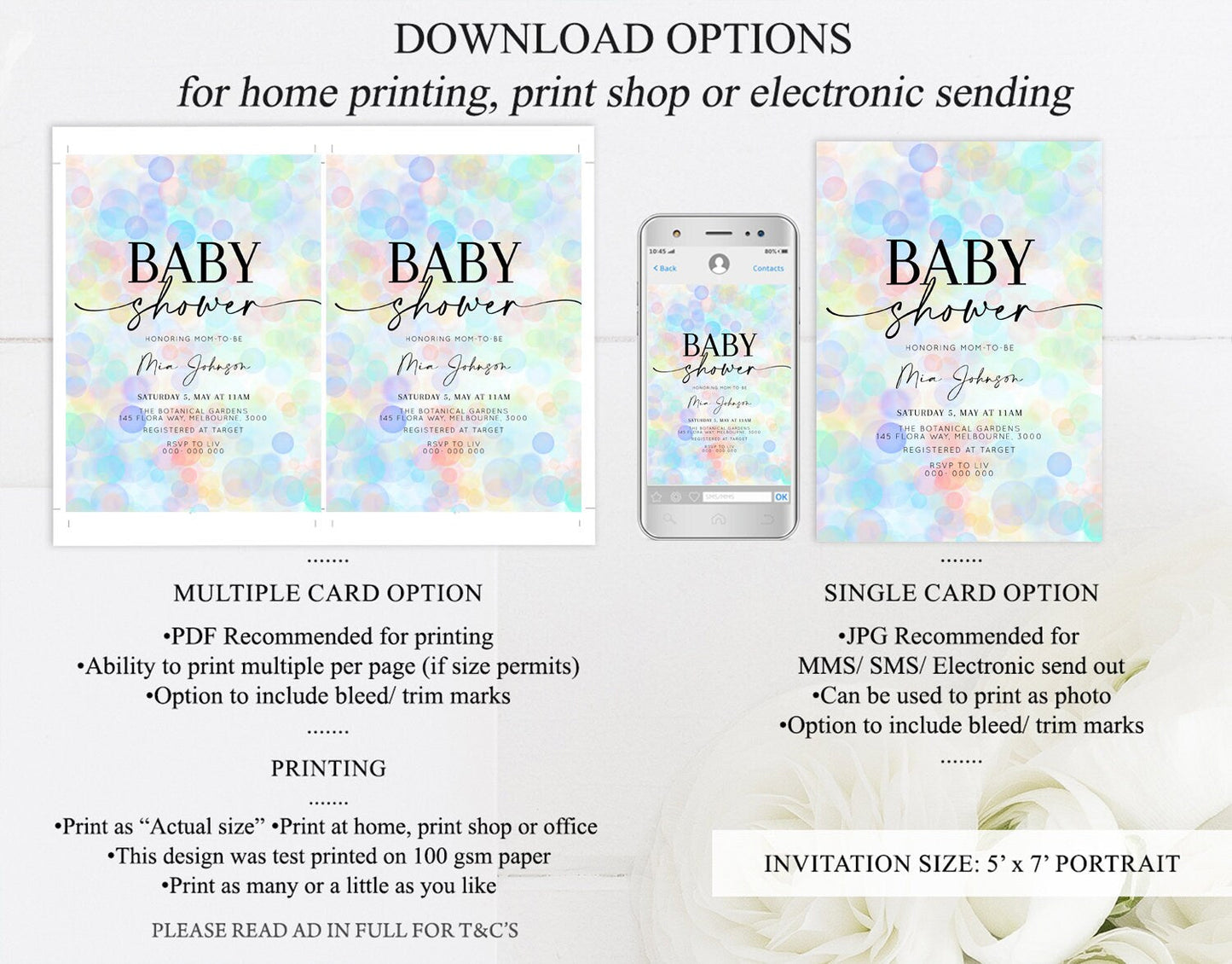 Rainbow Baby Shower Invitation Pastel Invite Colorful POP Invitation Confetti Sprinkles Invite Oh Baby Glitter Blue Pink Yellow Green T500