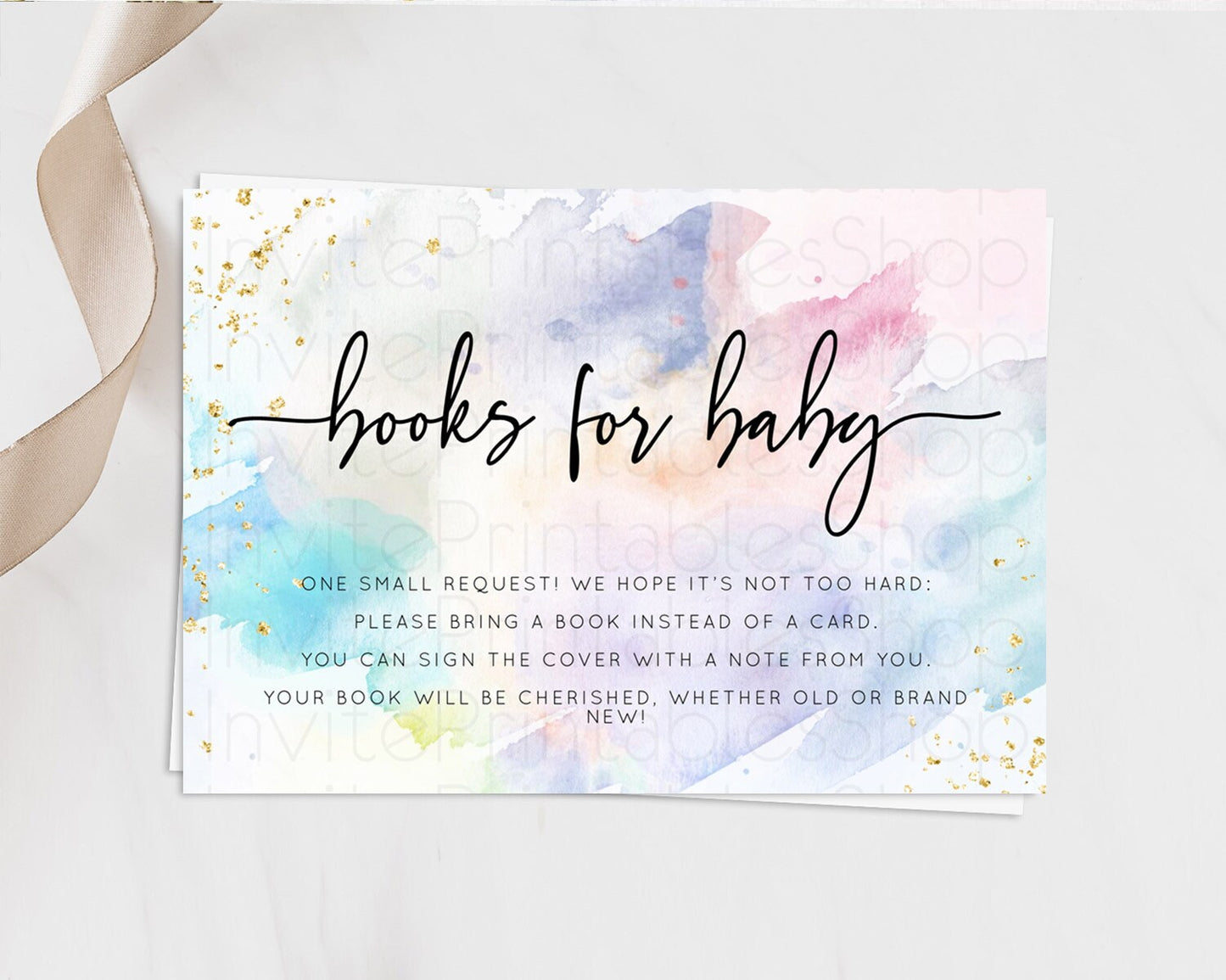 Pastel Books For Baby Card Pastel Rainbow Book Insert Colorful Ombre Watercolor Book Card Confetti Glitter Baby Book Poem Request D10424