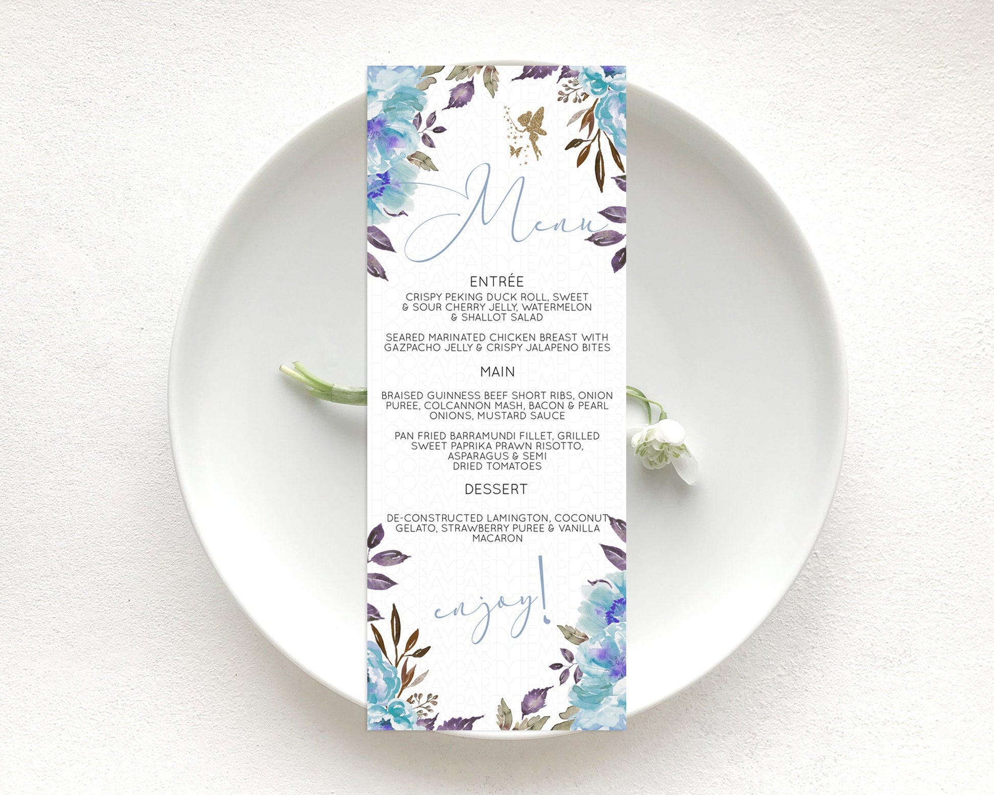 Editable Fairy Menu Fairy Menu Template Enchanted Garden Pastel Floral Butte