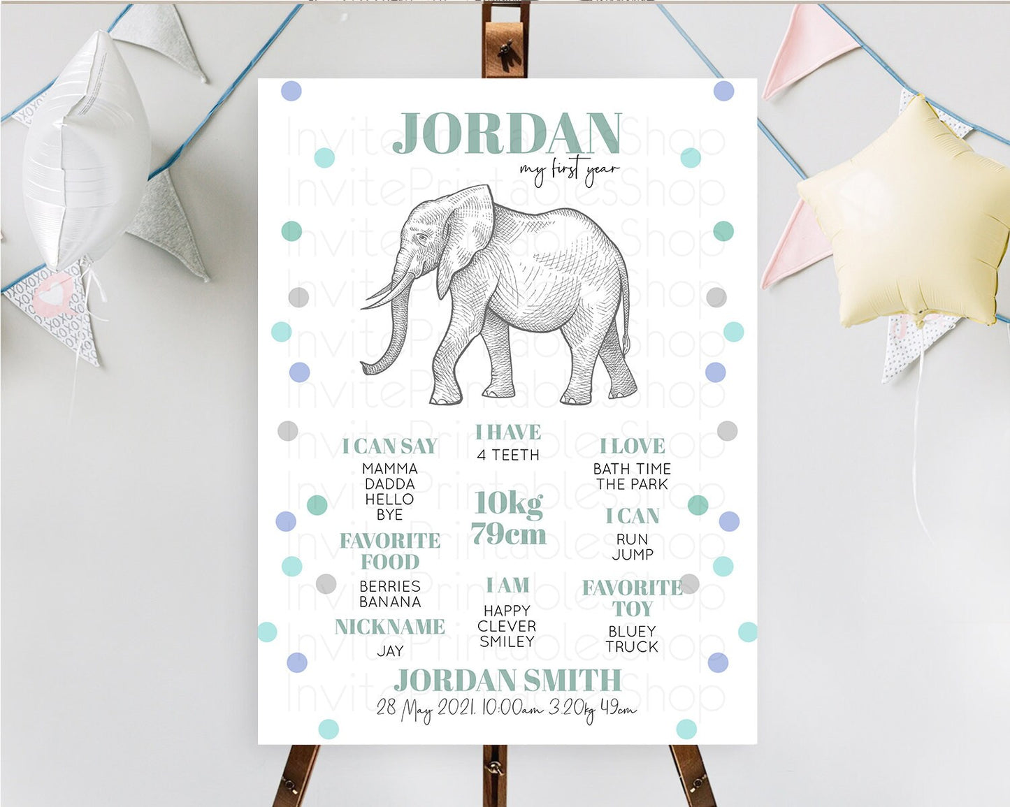 Elephant First Birthday Milestone Board Elephant Milestone Poster One Wild Year Safari Adventure Elephant Zoo Birthday Welcome Sign D10859