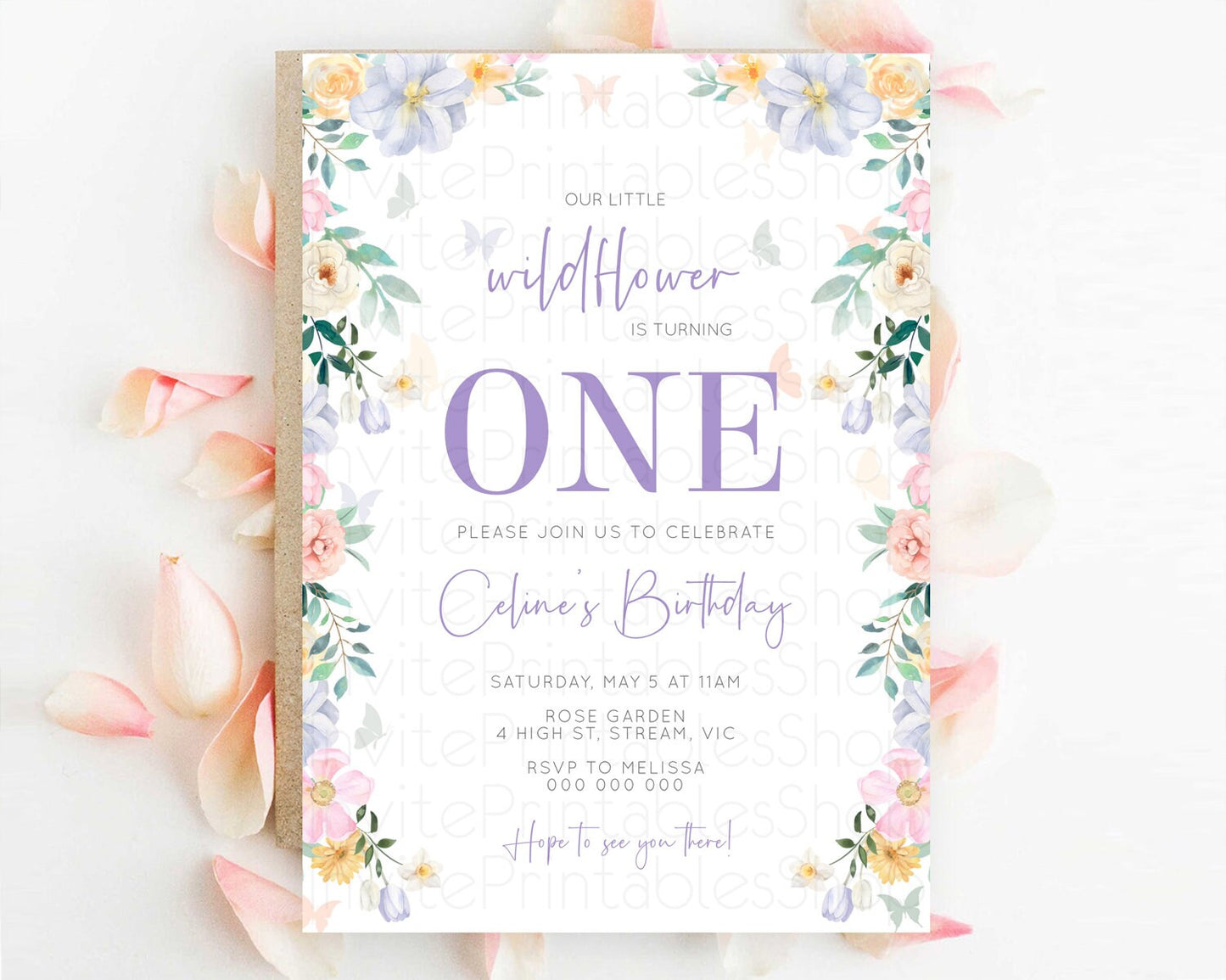 Secret Garden Invitation Wildflower Birthday Invitation Pastel Flowers Invite Enchanted Garden Boho Floral 3rd 2nd First Birthday D10472