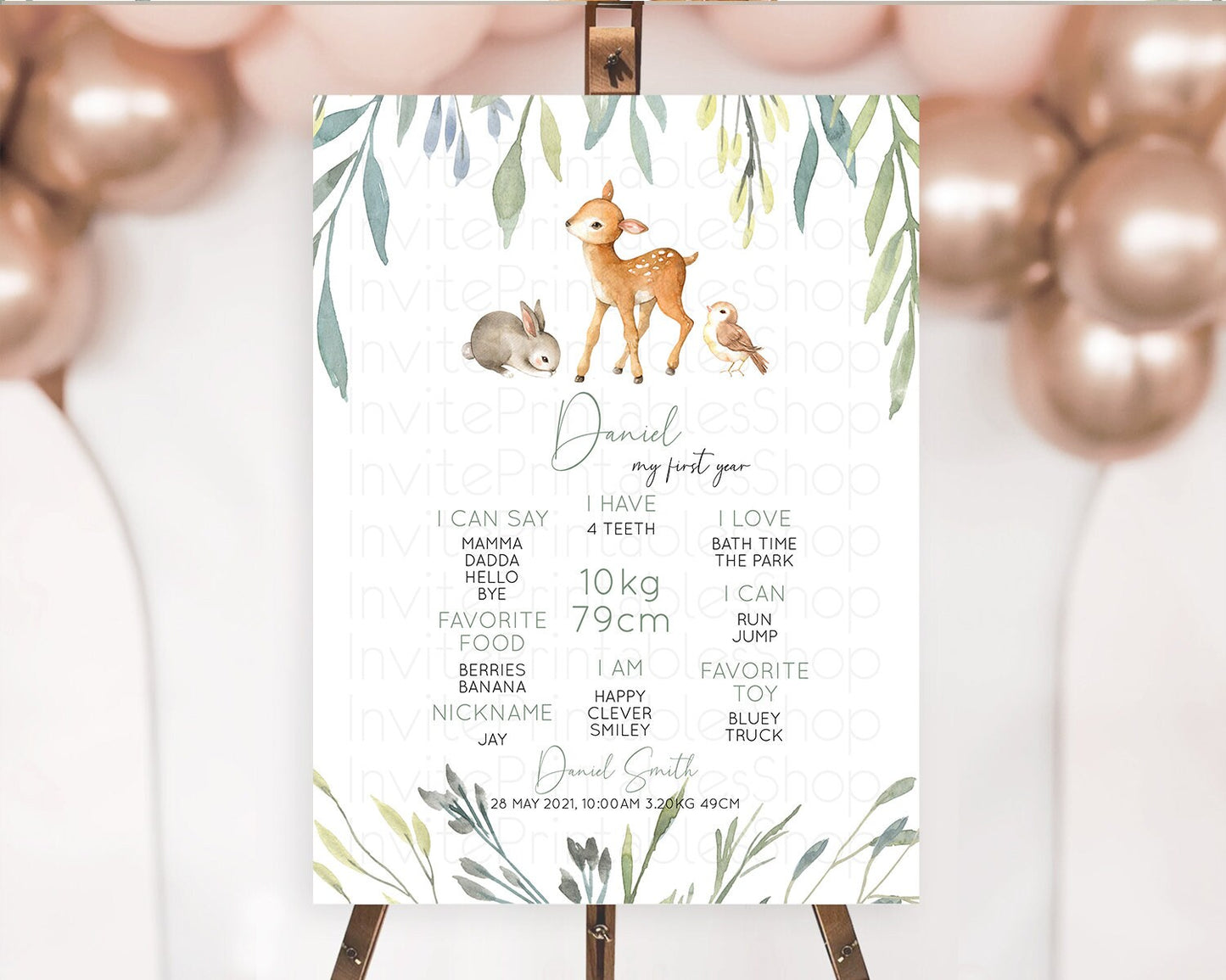 Fawn First Birthday Milestone Board Deer First Birthday Milestone Poster Enchanted Forest Butterfly Pastel Flowers 1st Birthday Sign D10919