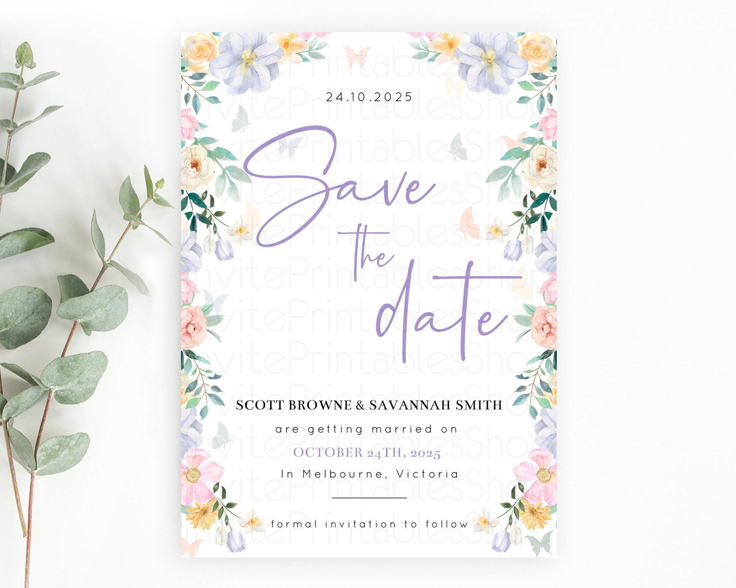 Wildflower Save The Date Template Secret Garden Save The Date Pastel Floral Garden Party Boho Flowers Birthday Baby Shower Wedding D10472