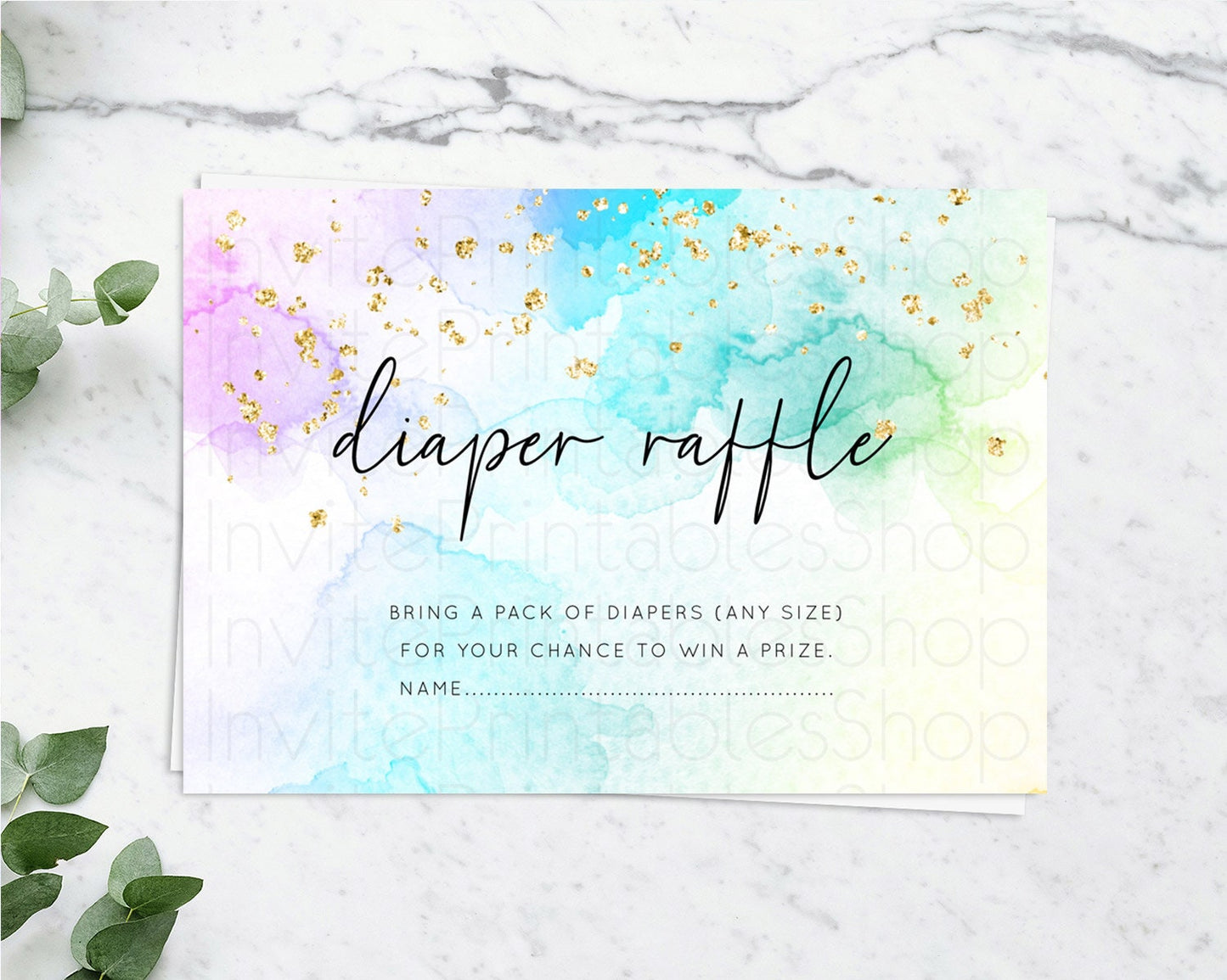 Pastel Diaper Raffle Card Pastel Rainbow Diaper Raffle Insert Colorful Ombre Watercolor Diaper Ticket Confetti Glitter Raffle Game D10771