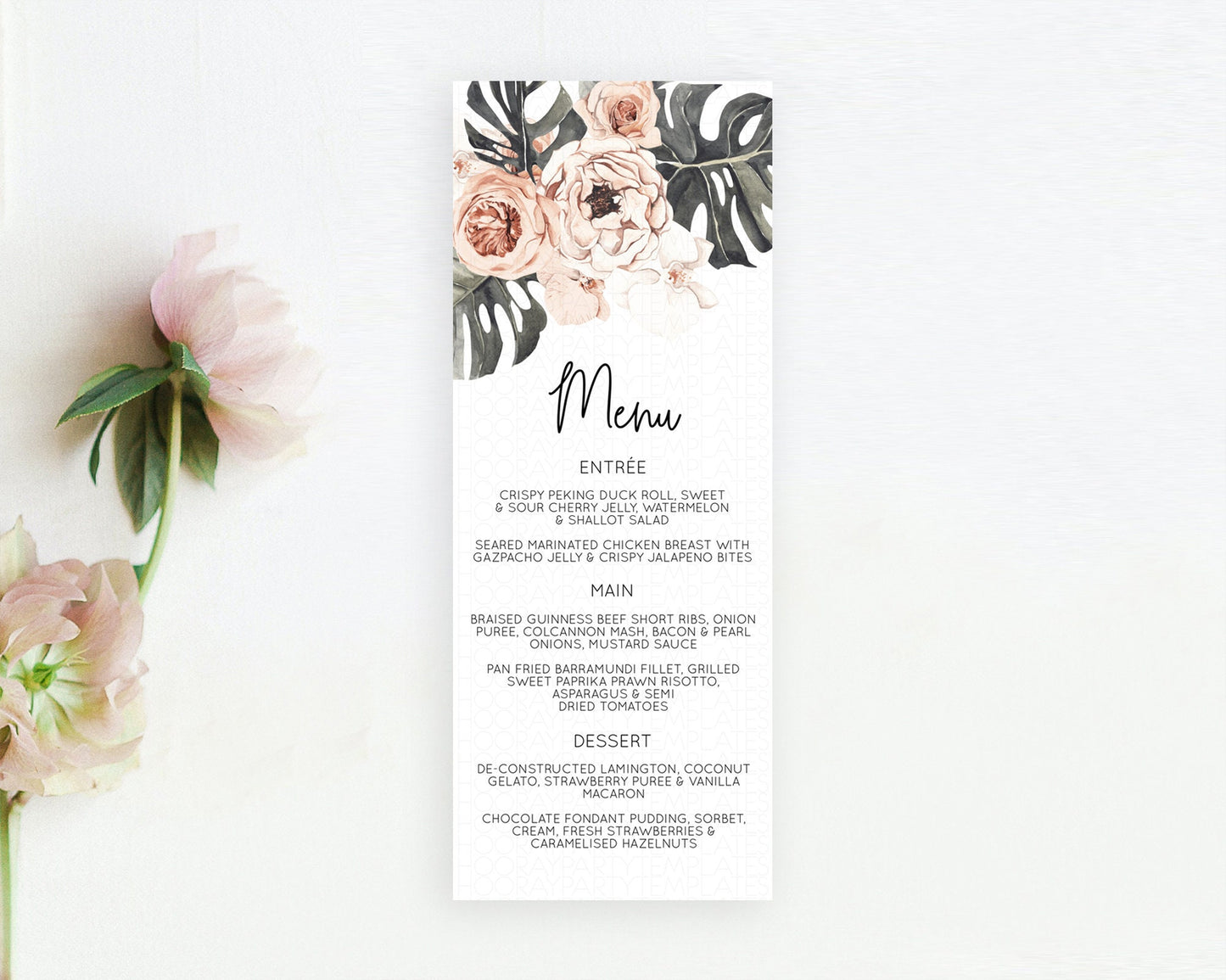 Secret Garden Menu Wildflower Menu Template Pastel Flower Garden Table Decor Boho Floral Dinner Dessert Floral Party Food Menu D11050