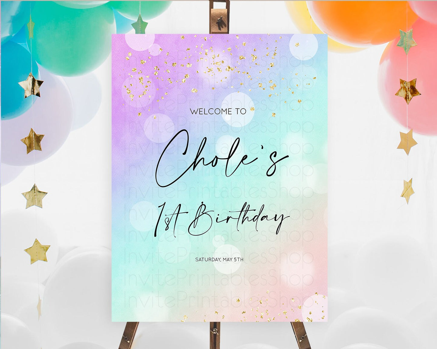 Pastel Welcome Sign Pastel Rainbow Welcome Sign Colorful Rainbow Confetti Watercolor Glitter Pastel First Birthday Welcome Sign D10618