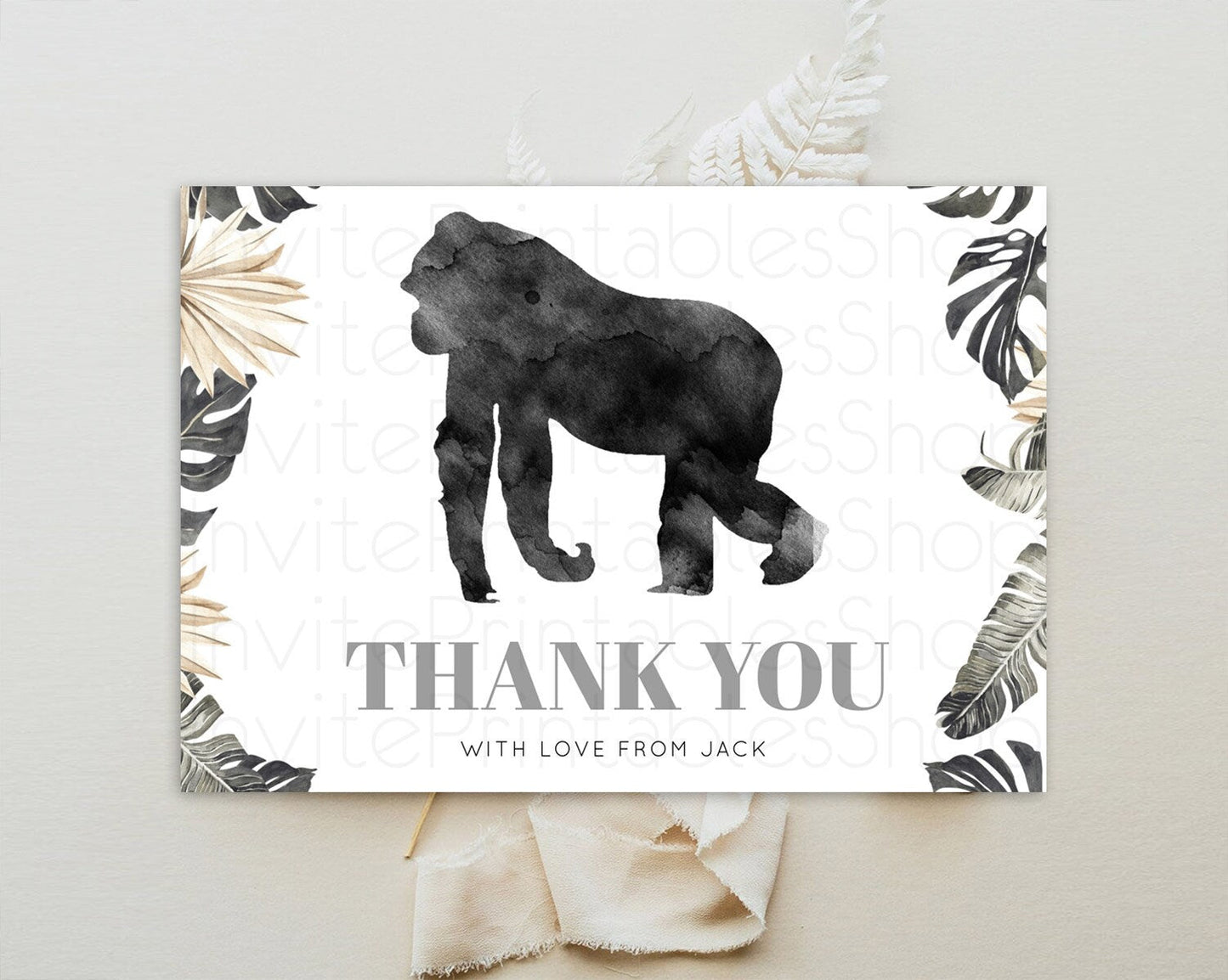 Gorilla Thank You Gorilla Thank You Card Gorilla Party Birthday Thank You Card Safari Card Template Gorilla Teacher Thank You Cards D10804
