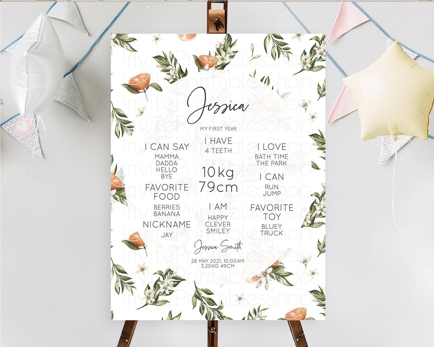 Citrus First Birthday Milestone Board Lemon Milestone Poster Orange Milestone Poster Citrus Floral Décor 1st Birthday Welcome Sign D10545