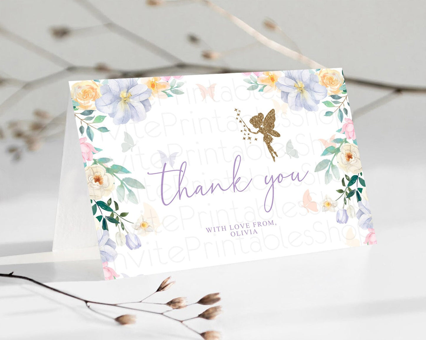 Fairy Thank You Fairy Thank You Card Enchanted Garden Pastel Butterfly Birthday Thank You Floral Secret Garden Teacher Thank You D10474