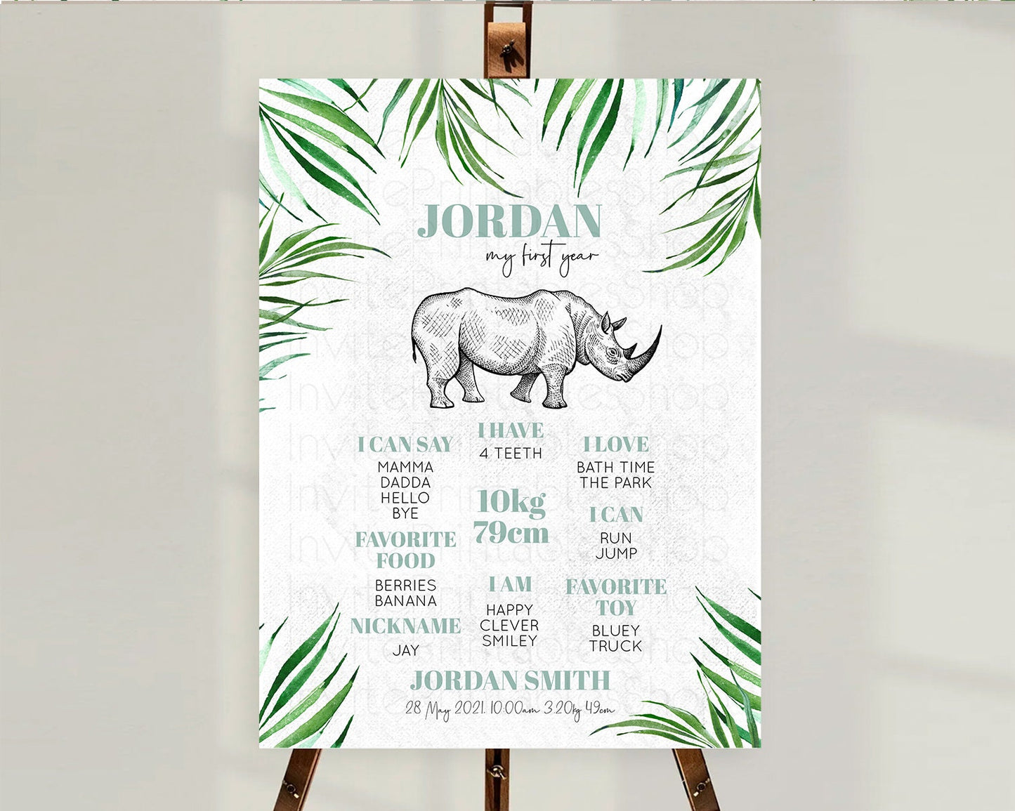 Rhino First Birthday Milestone Board Rhino Milestone Poster Rhino Decor Safari Adventure Rhino First Birthday Welcome Sign D10848