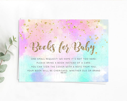 Pastel Books For Baby Card Pastel Rainbow Book Insert Colorful Ombre Watercolor Book Card Confetti Glitter Baby Book Poem Request D10669