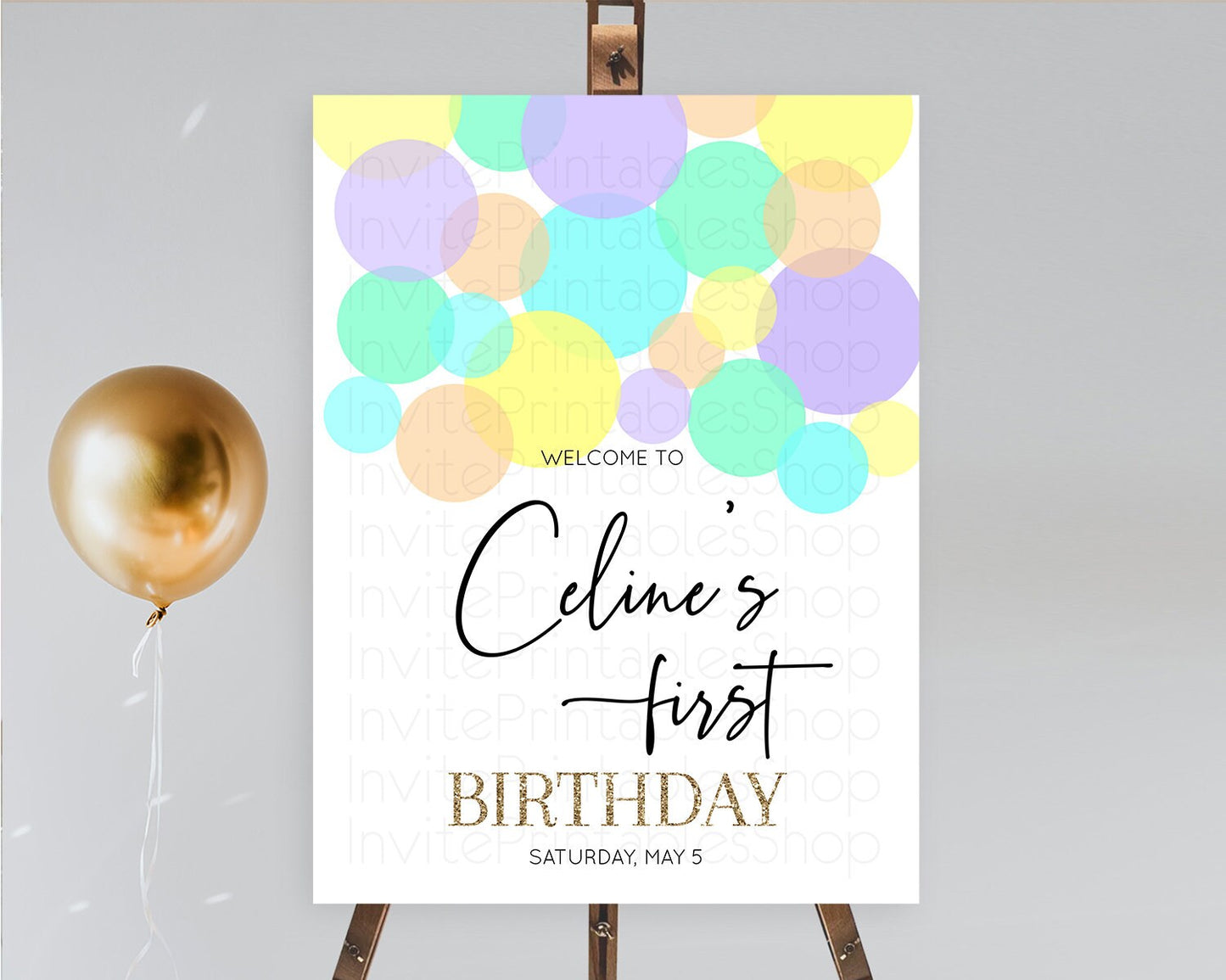 Rainbow Welcome Sign Pastel Welcome Board Pastel Rainbow Confetti Welcome Sign Colorful Bubbles Pastel First Birthday Welcome Sign D10415