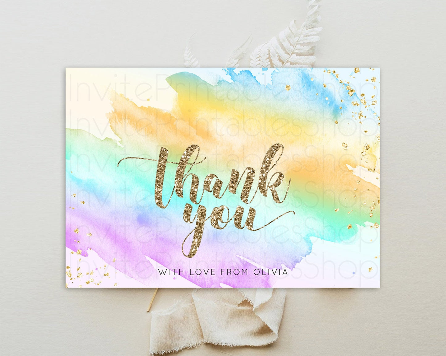 Pastel Thank You Rainbow Thank You Card Colorful Pastel Birthday Thank You Card Confetti Watercolor Pastel Teacher Thank You Cards D10426