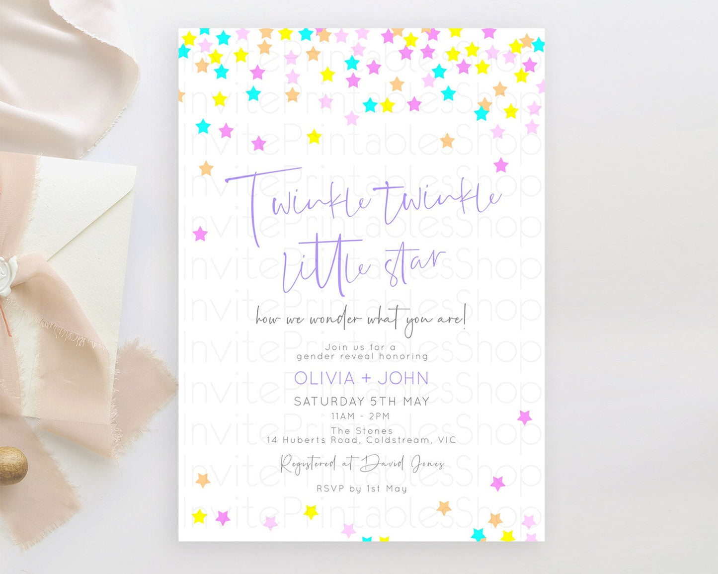 Twinkle Star Baby Shower Invitation Pastel Twinkle Star Invitation Rainbow Pastel Colorful Confetti Twinkle Little Star Baby Shower D10397