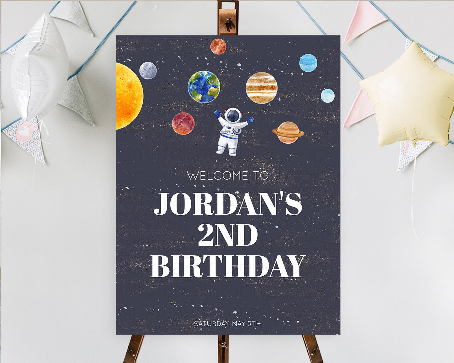 Space Birthday Welcome Sign Space Welcome Board First Trip Around the Sun Welcome Poster Planets Solar System ONE year Birthday Sign D10144