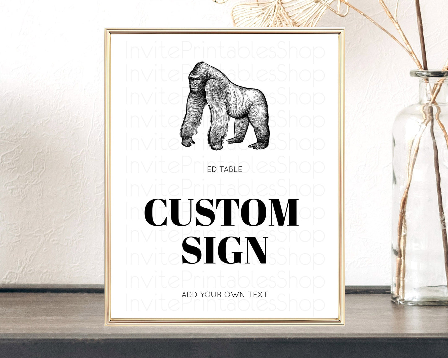 Gorilla Table Sign Decor Gorilla Party Sign Template Safari Adventure Gorilla Minimal Theme 1st Birthday Baptism Baby Shower D10855