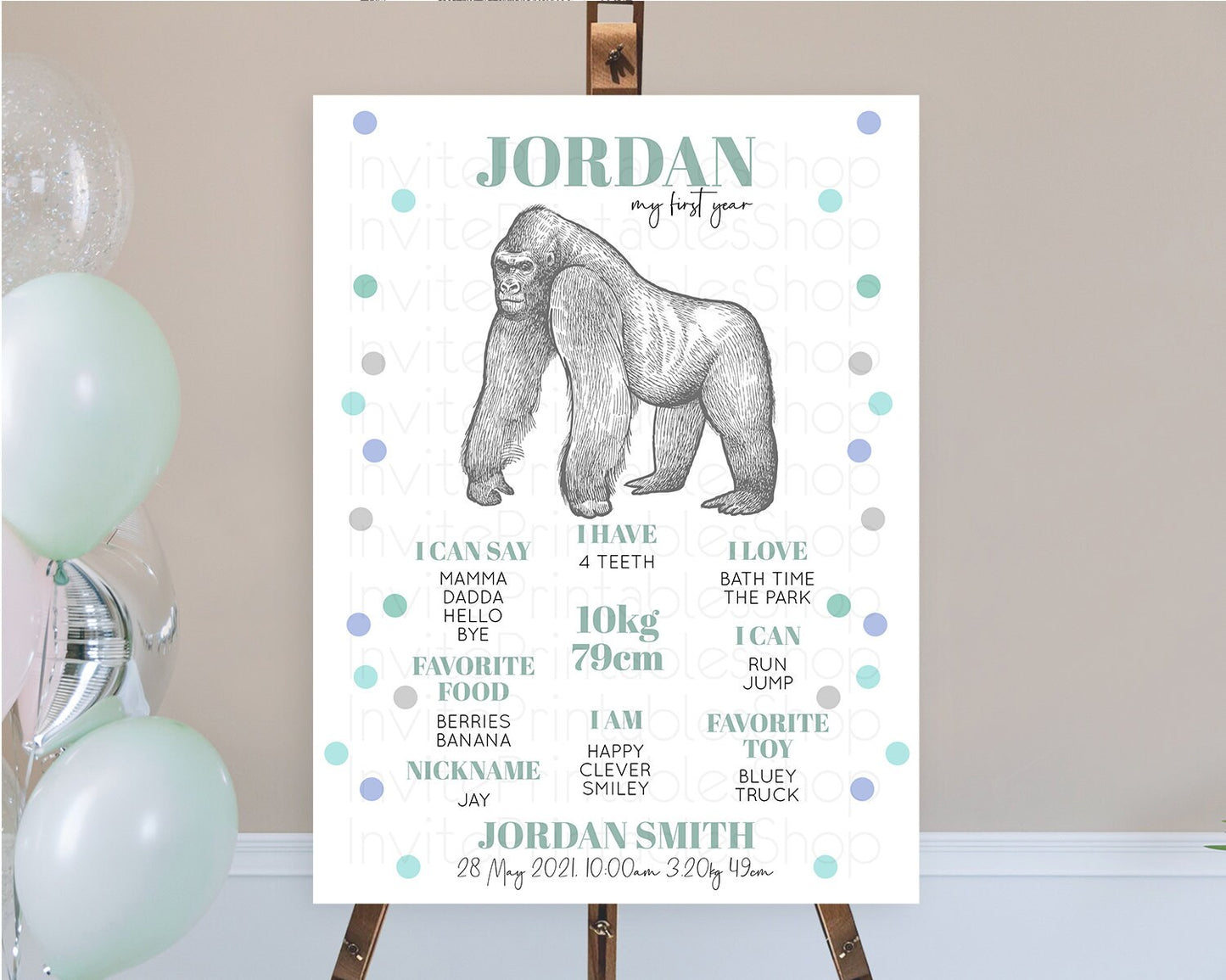 Gorilla First Birthday Milestone Board Gorilla Milestone Poster Gorilla Decor Safari Adventure Gorilla First Birthday Welcome Sign D10854