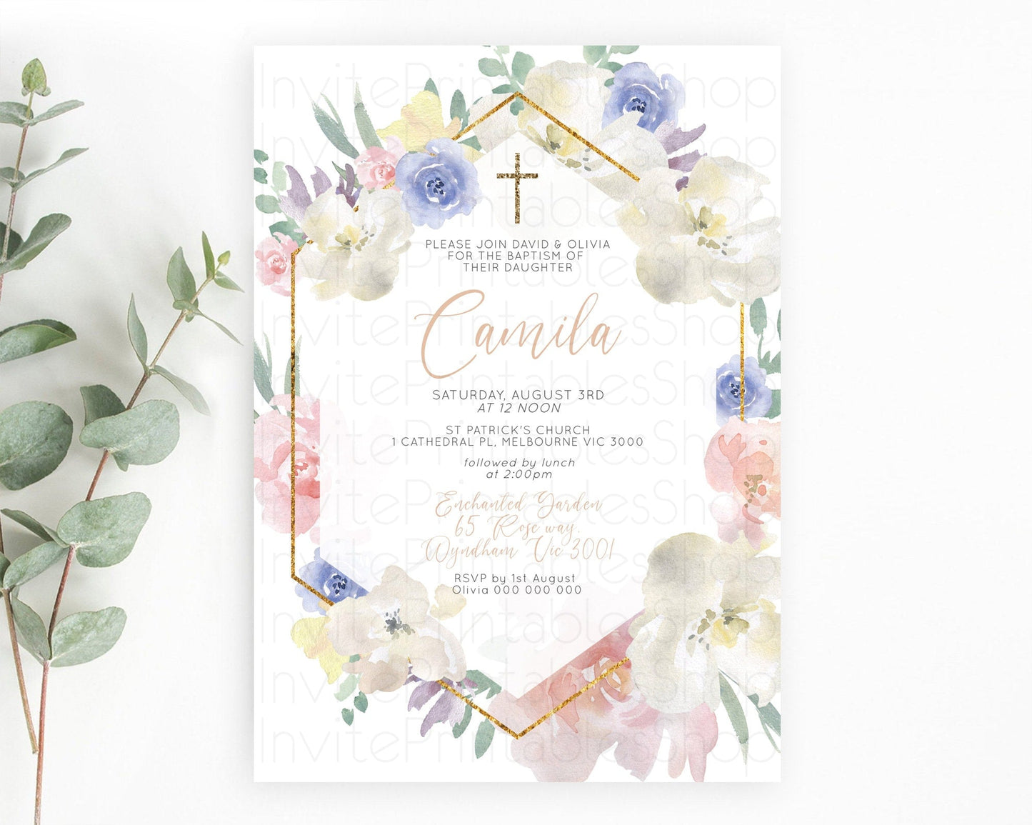 Secret Garden Baptism Invitation Wildflower Baptism Birthday Invite Pastel Flowers Christening Invite Enchanted Garden Boho Floral D10254