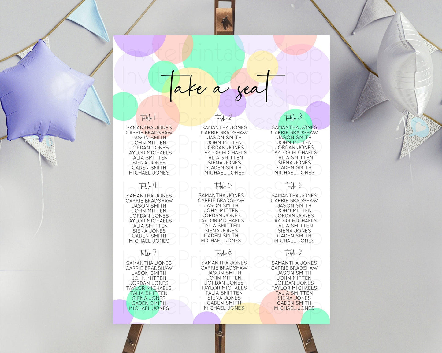 Pastel Seating Chart Pastel Confetti Seating Chart Bubbles Sprinkles Seating Sign Colorful Rainbow Decor Confetti Seating Board D10380