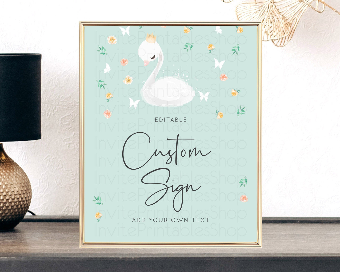 Swan Table Sign Decor Swan Princess Ballet Party Enchanted Swan Lake Secret Garden Pastel Floral 1st Birthday Baptism Baby Shower D10905