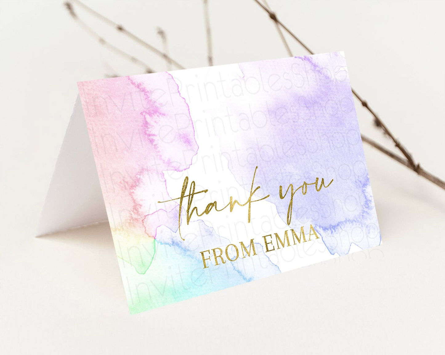 Pastel Thank You Rainbow Thank You Card Colorful Pastel Birthday Thank You Card Confetti Watercolor Pastel Teacher Thank You Cards D10215