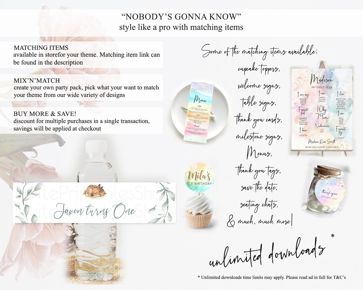 Fawn Deer Water Label Template Pastel Floral Deer Enchanted Forest Butterfly Party Decor Birthday Baptism Baby Shower Bridal Shower D10935
