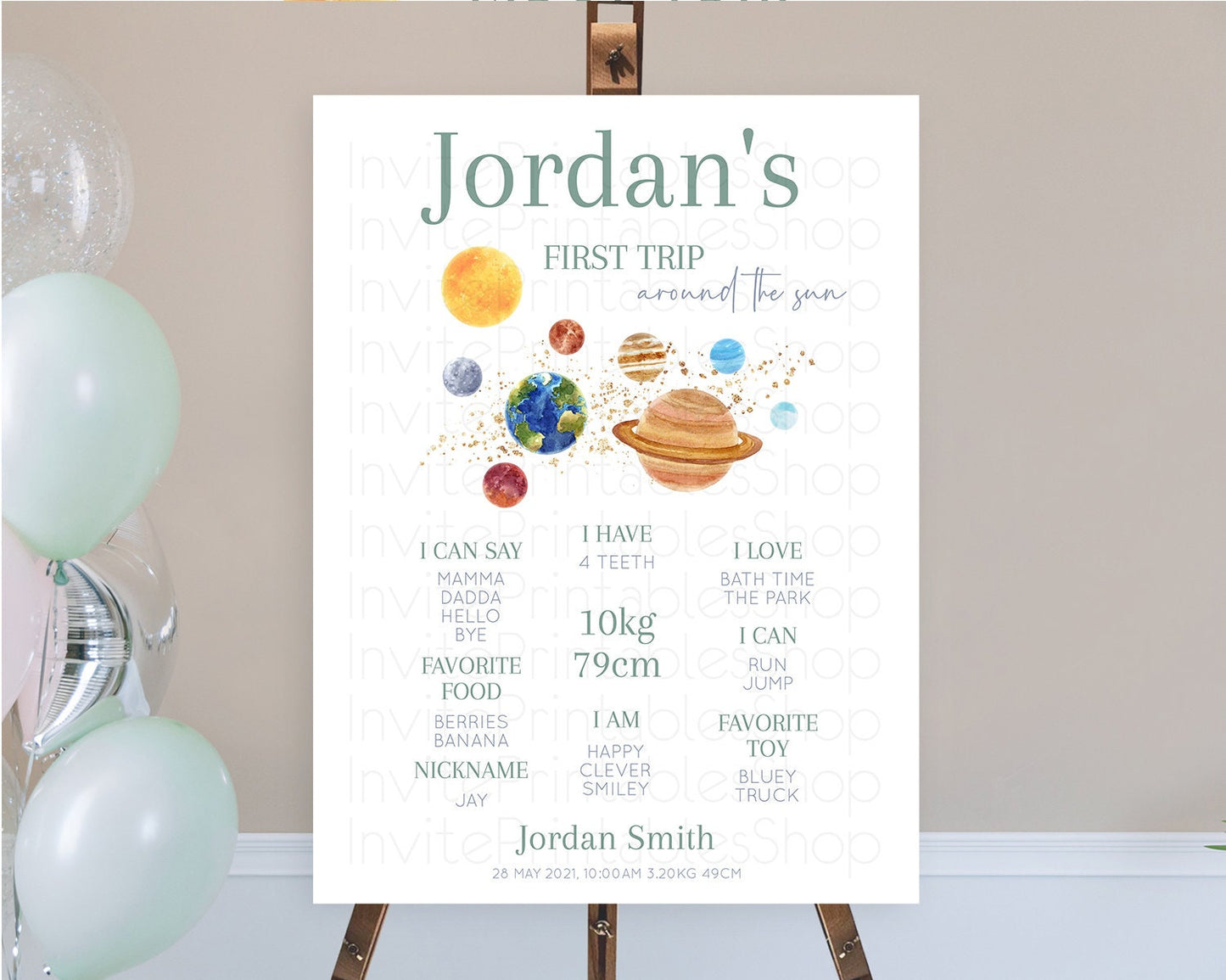 Space First Birthday Milestone Poster Space Milestone Board First Trip Around the Sun Planets Solar System ONE year Birthday Sign D10598