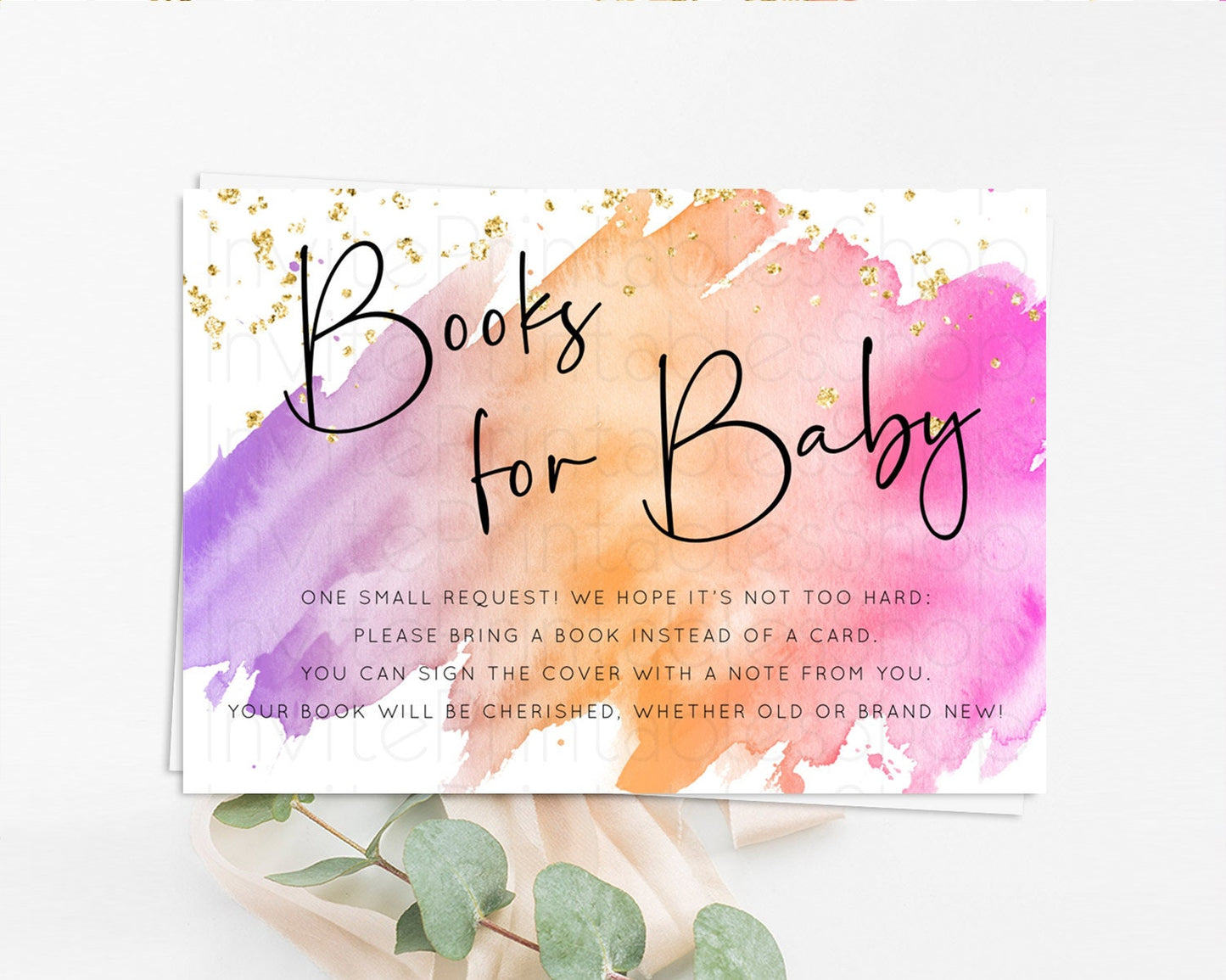 Pastel Books For Baby Card Pastel Rainbow Book Insert Colorful Ombre Watercolor Book Card Confetti Glitter Baby Book Poem Request D10488
