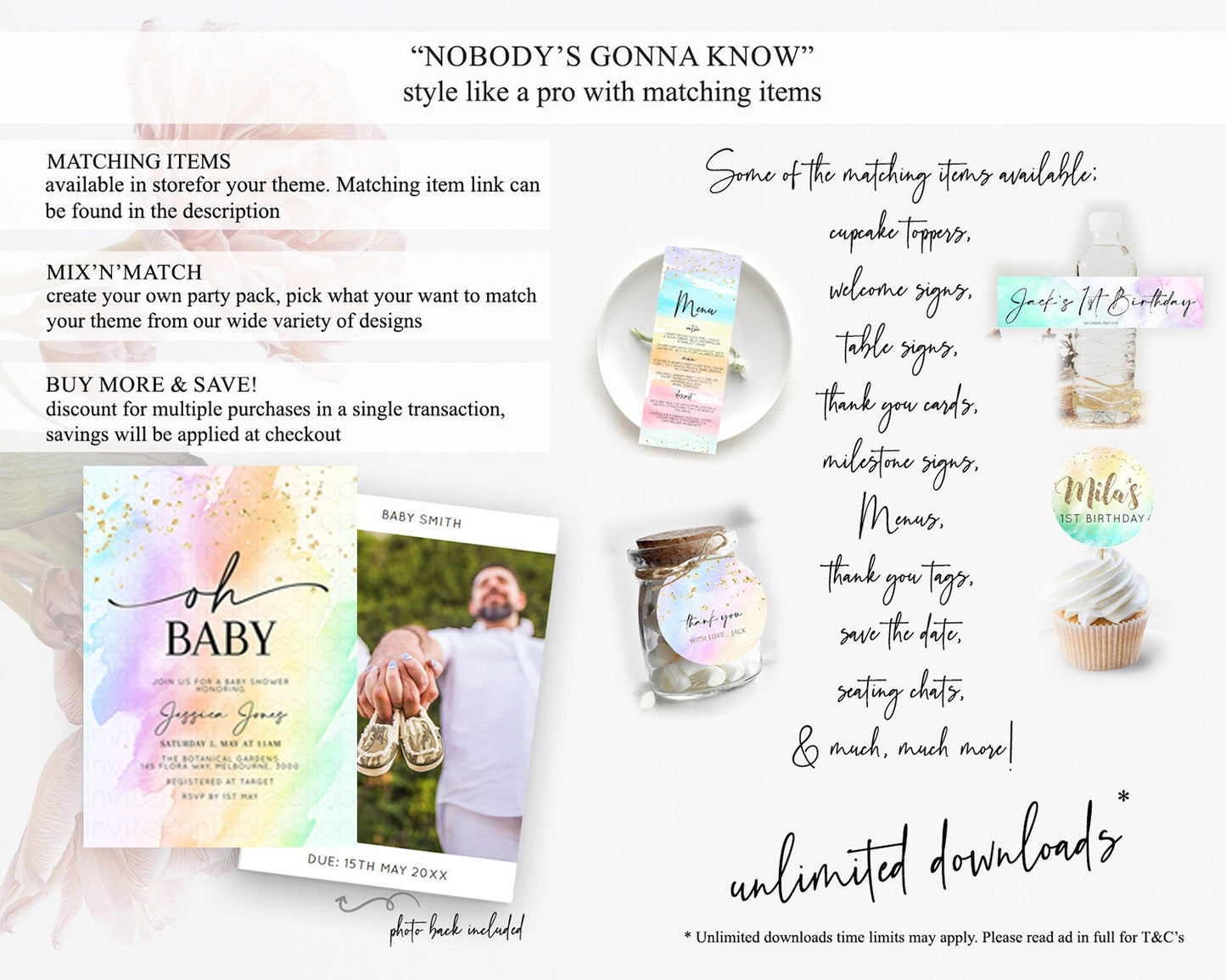 Pastel Baby Shower Invitation Rainbow Baby Shower Invitation Colorful Pastel Watercolor Invitation Gold Glitter Sprinkles Ombre D10645