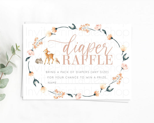 Fawn Diaper Raffle Card Deer Diaper Insert Floral Deer Diaper Ticket Enchanted Forest Butterfly Pastel Baby Shower Raffle Game D10241