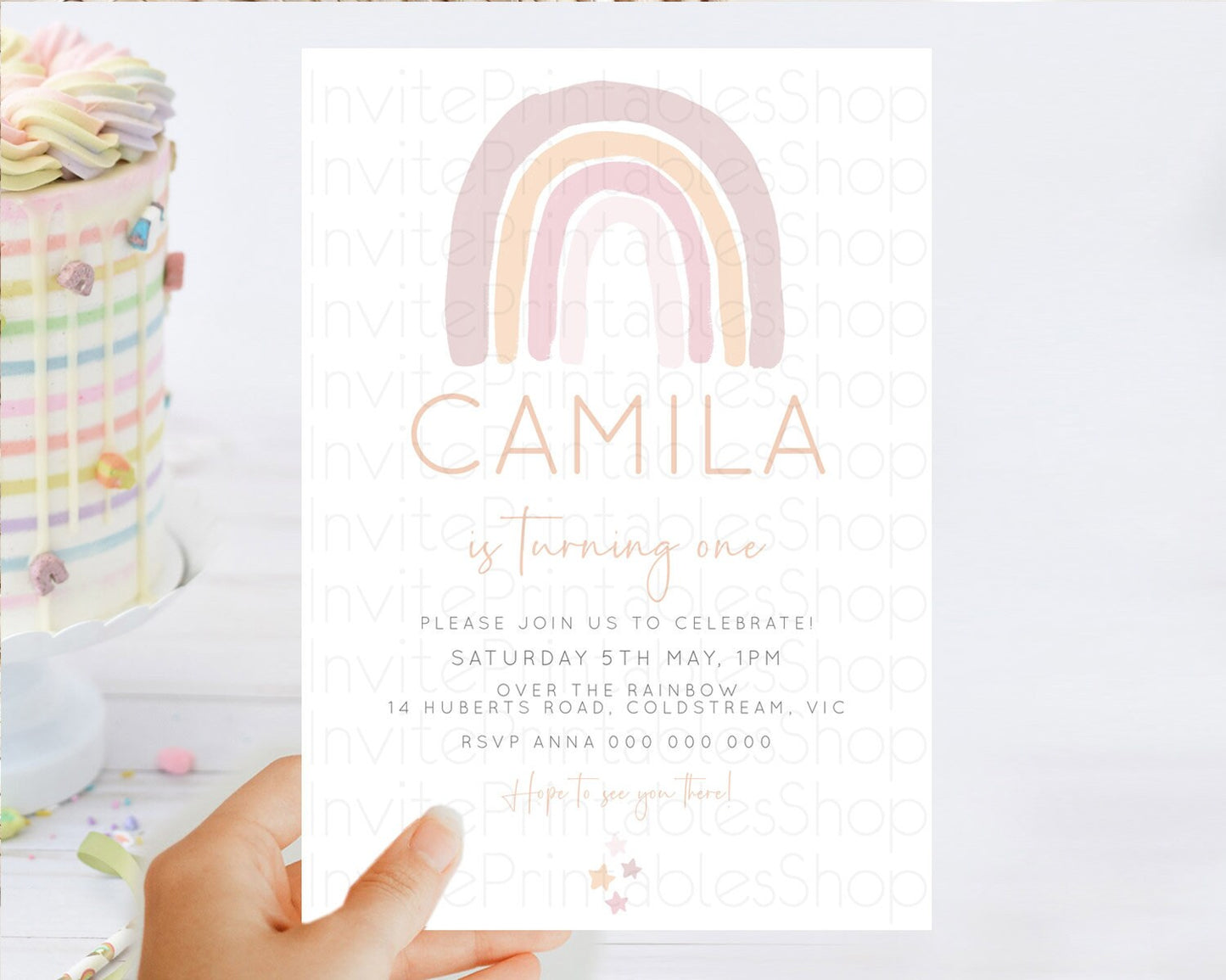 Pastel Rainbow Birthday Invitation Pastel Rainbow Invitation Rainbow Invitation Pastel Invitation Boho Rainbow 1st First Birthday D23098