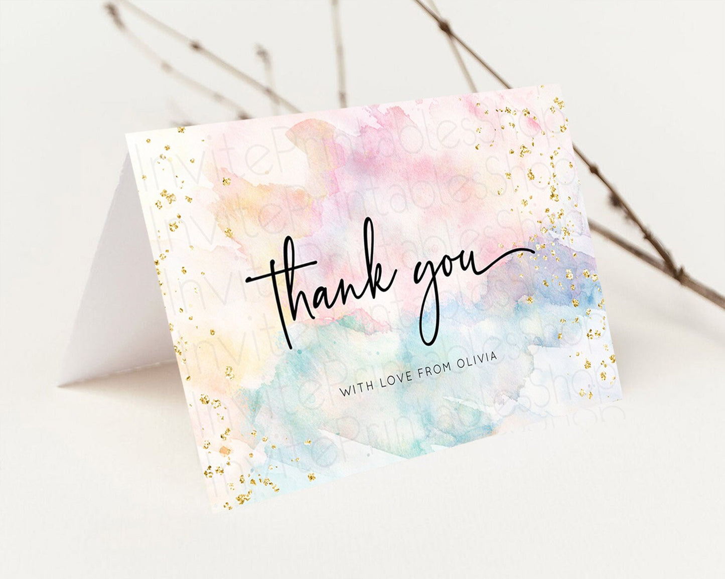 Pastel Thank You Rainbow Thank You Card Colorful Pastel Birthday Thank You Card Confetti Watercolor Pastel Teacher Thank You Cards D10276