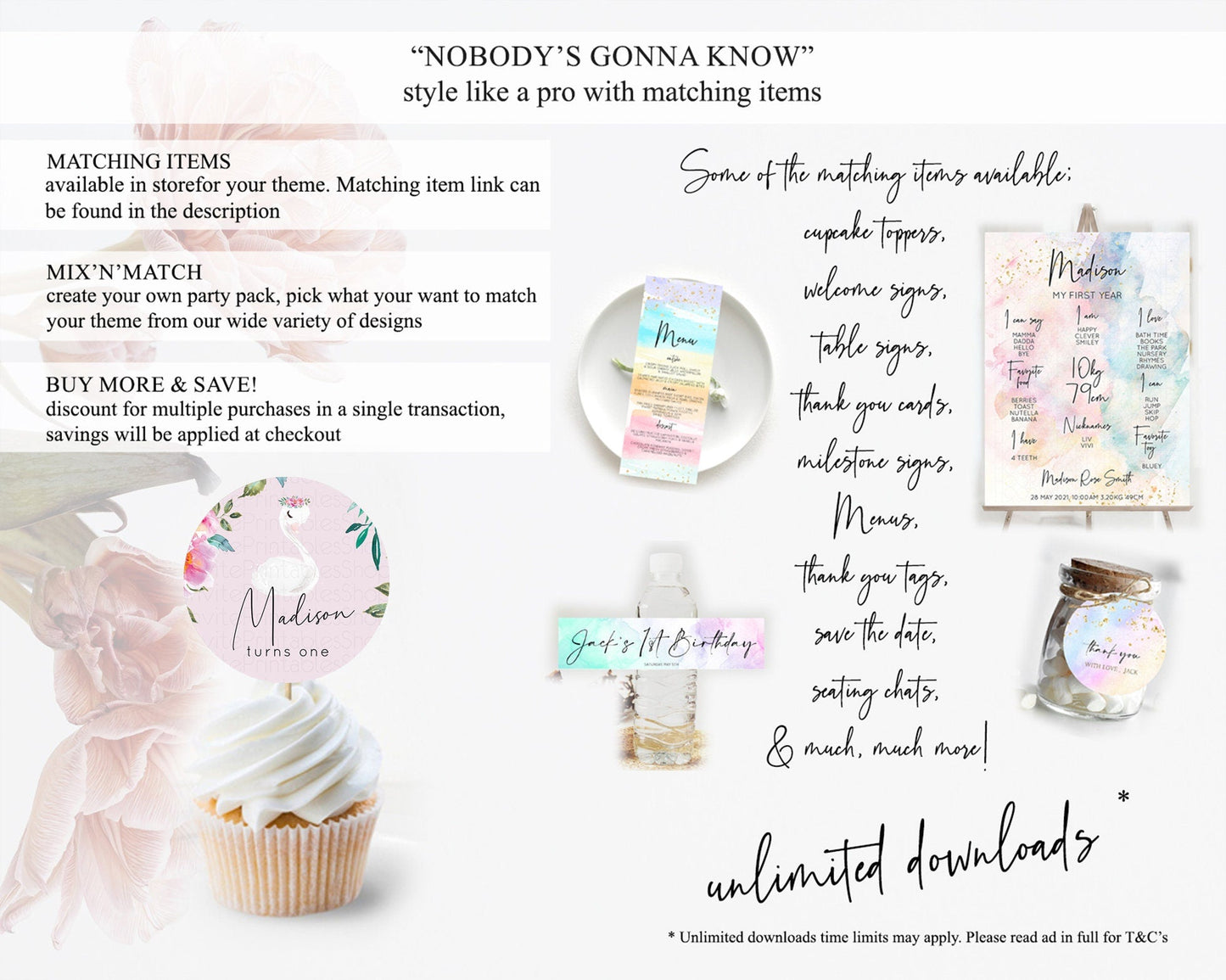 Swan Cupcake Toppers Swan Princess Ballet Cupcake Watercolour Pastel Floral Enchanted Forest Swan Lake Party Decor Secret Garden D10757