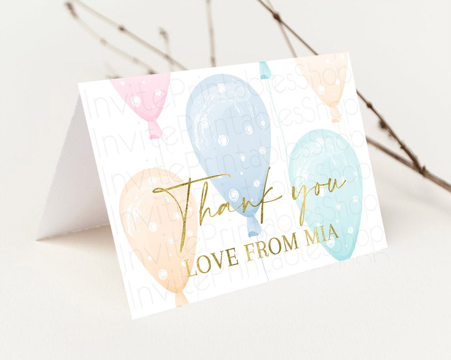 Pastel Balloons Thank You Colorful Balloon Thank You Card Rainbow Balloon Birthday Thank You Card Confetti Teacher Thank You Cards D10182